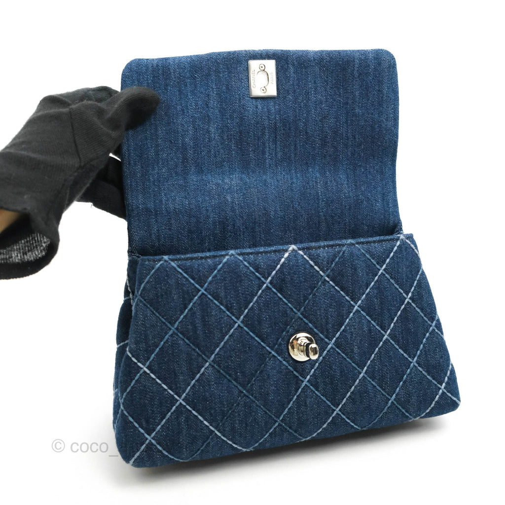 Chanel Small Quilted Coco Handle Denim Navy Lambskin Silver Hardware