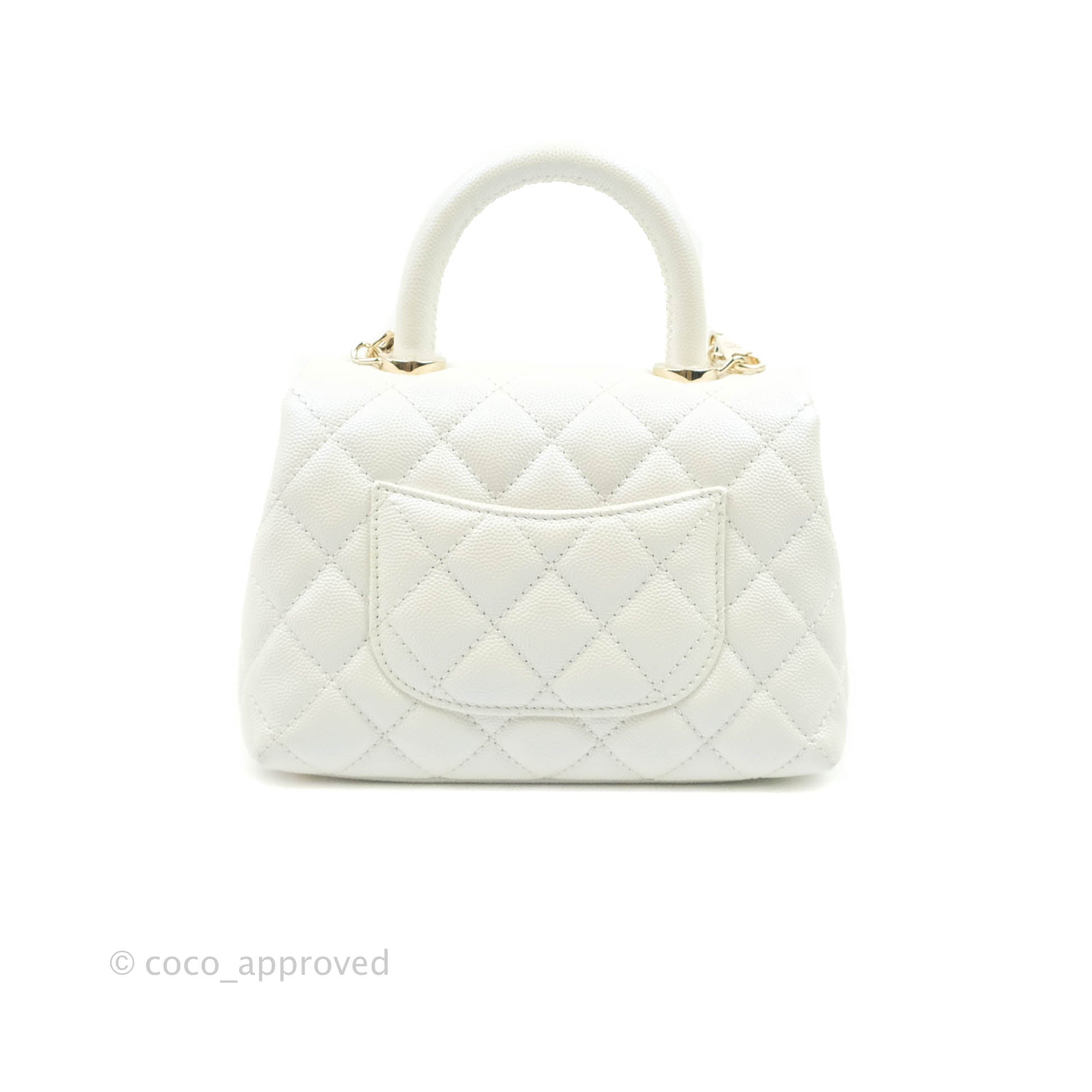 Chanel Coco Handle 20K Iridescent White Quilted Caviar with shiny