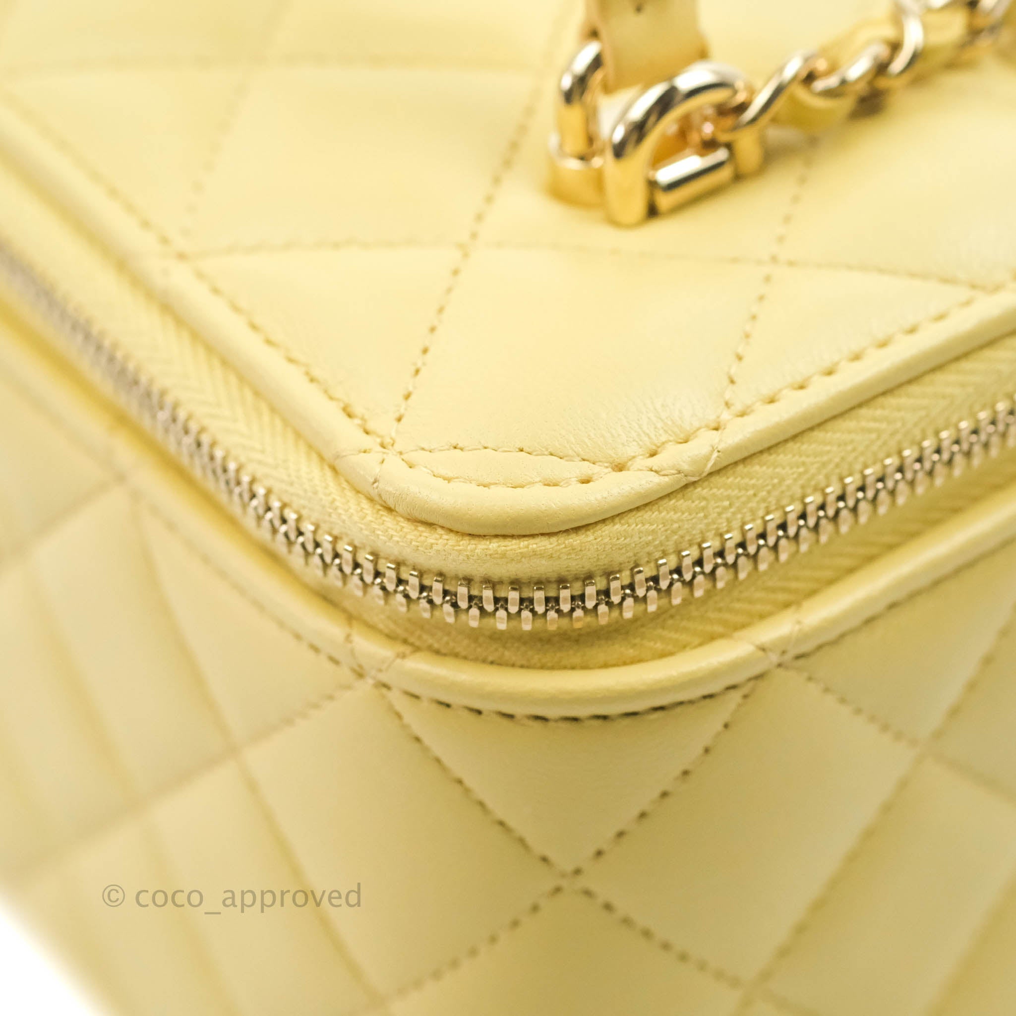 Chanel Vanity Rectangular Top Handle Yellow Lambskin Gold Hardware