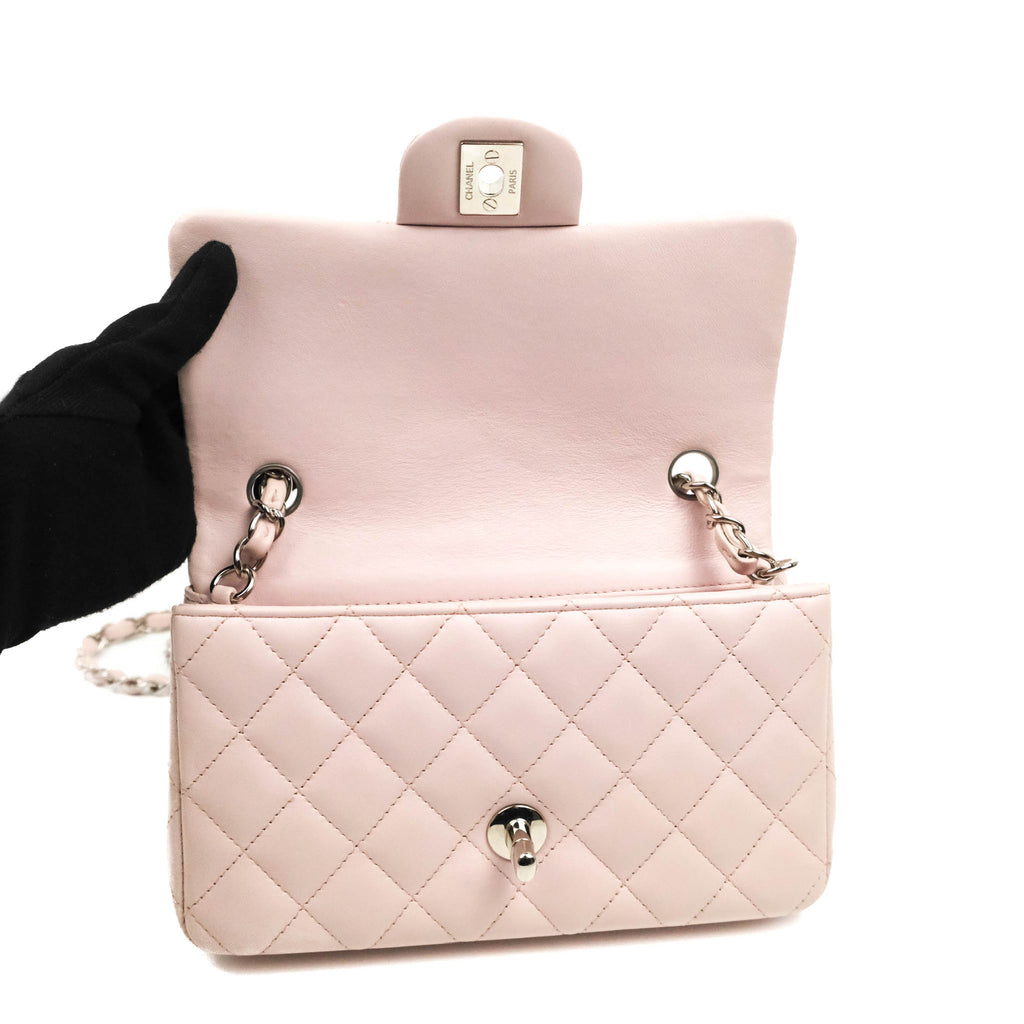 Chanel Quilted Mini Rectangular Flap Light Pink Lambskin Silver Hardware