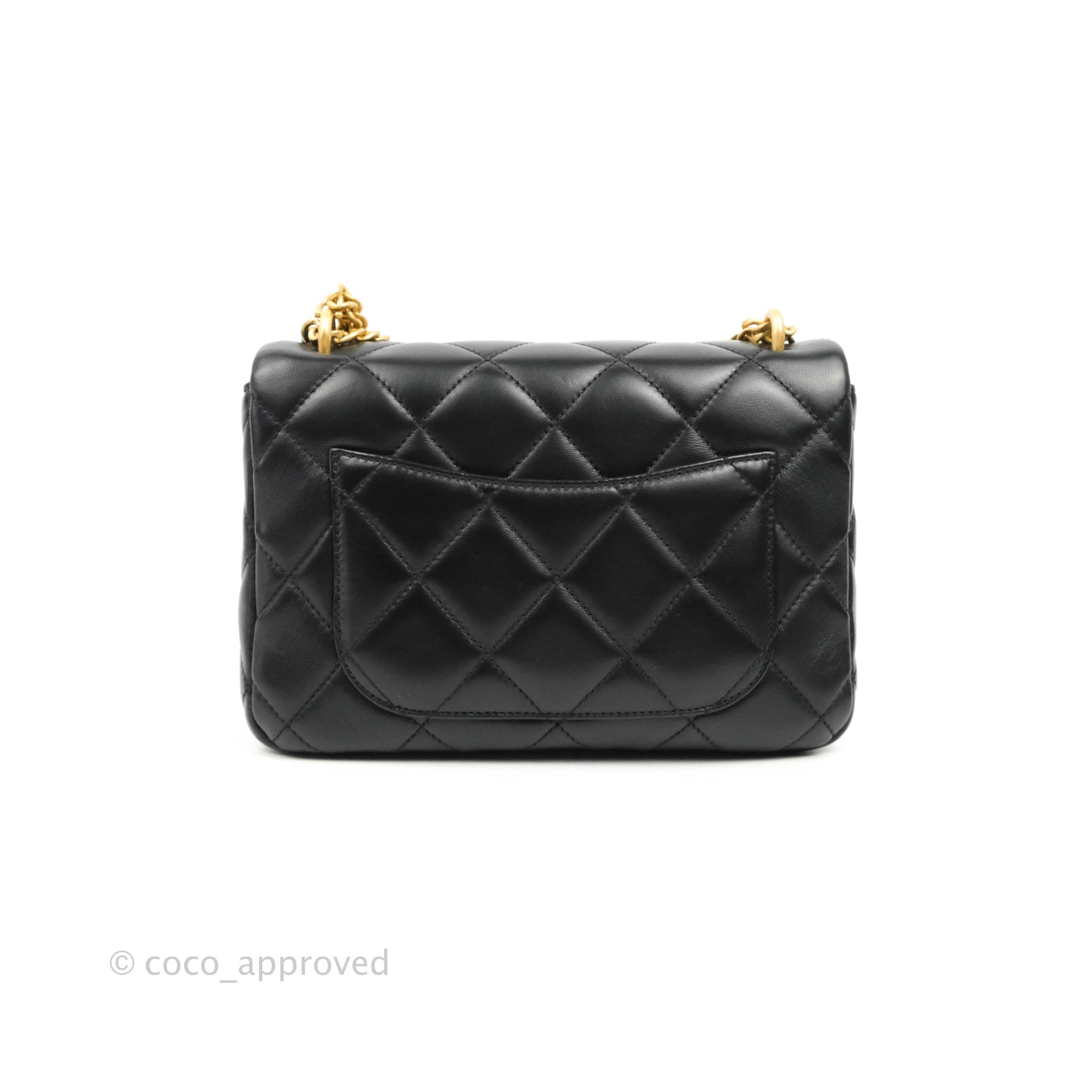 Chanel Quilted Pending CC Enamel Mini Square Flap Black Lambskin