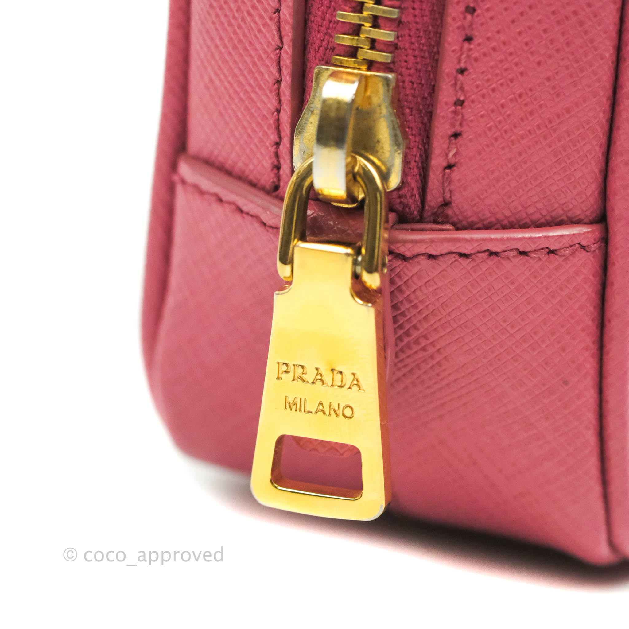 Prada Saffiano Mini Camera Bag in Red Gold Hardware – Coco Approved Studio