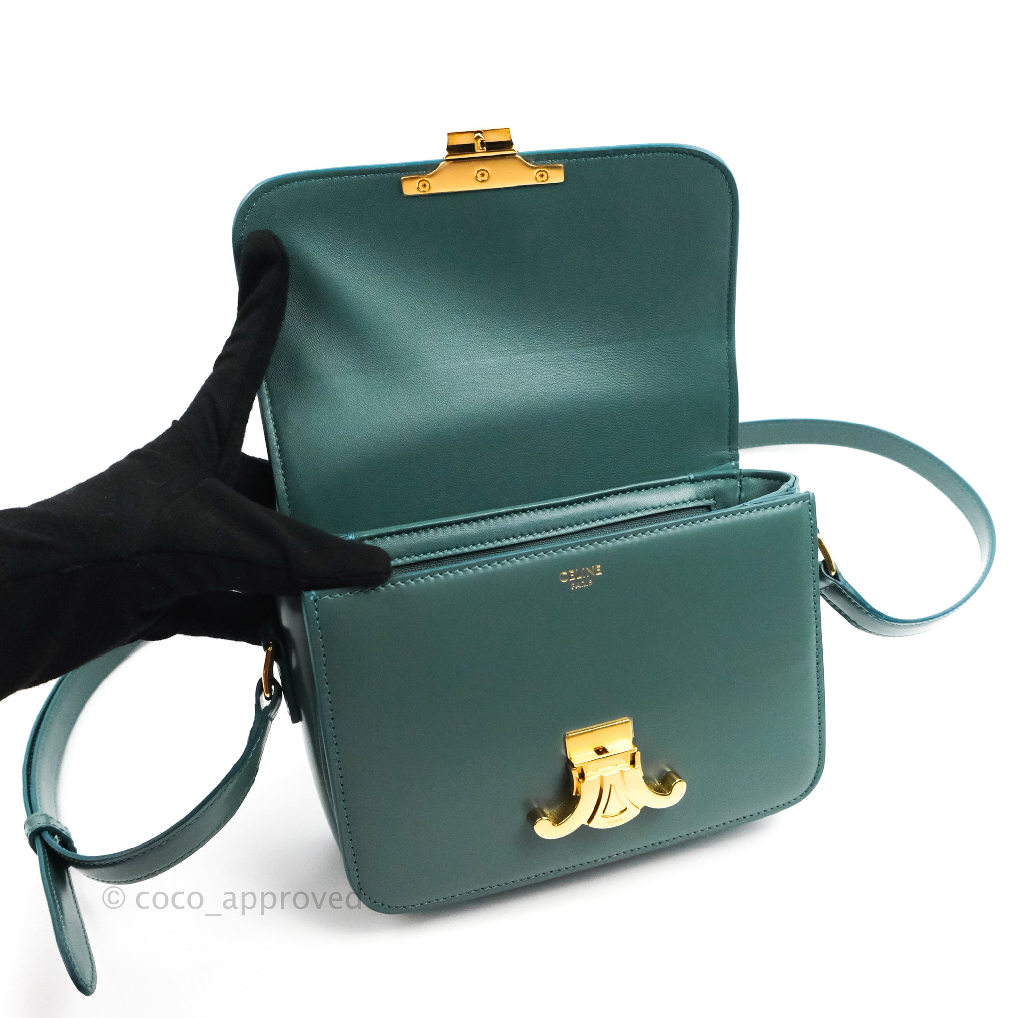 Celine Teen Triomphe Bag Shiny Calfskin Green Smoke Coco Approved Studio