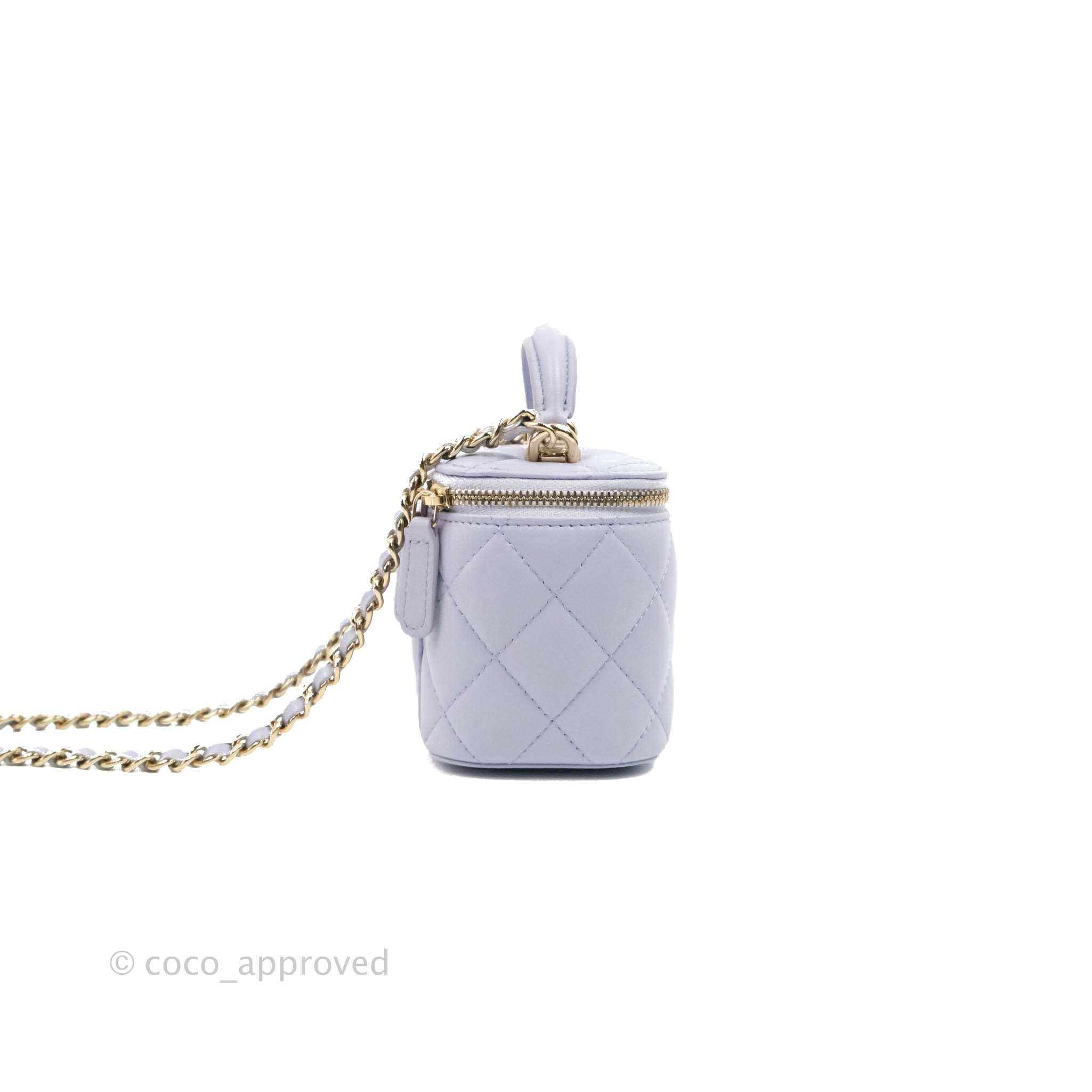 Chanel Mini Top Handle Vanity With Chain Lilac Lambskin Gold Hardware –  Coco Approved Studio