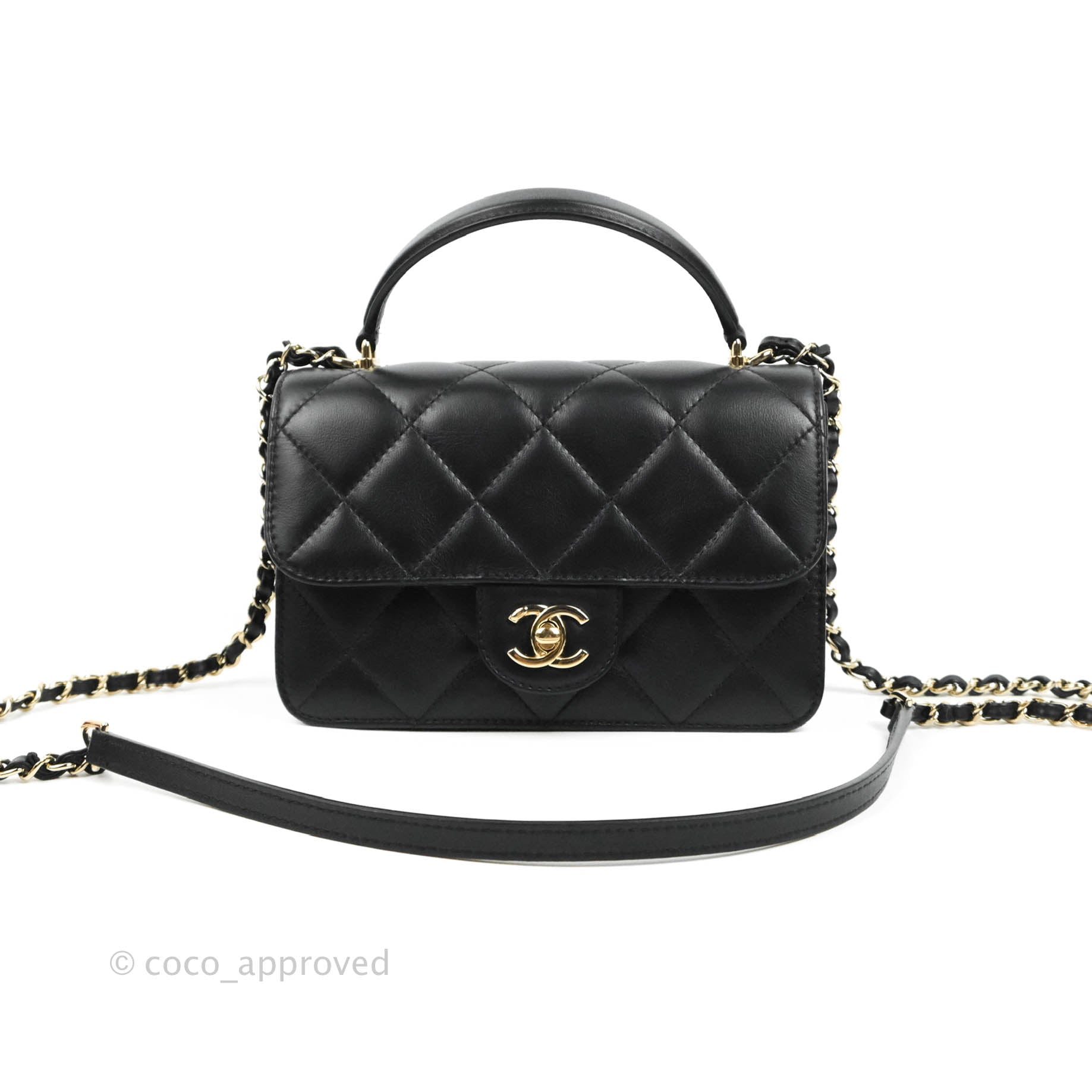 Chanel Small Coco Lady Quilted Flap Bag With Top Handle Black Calfskin Gold  Hardware