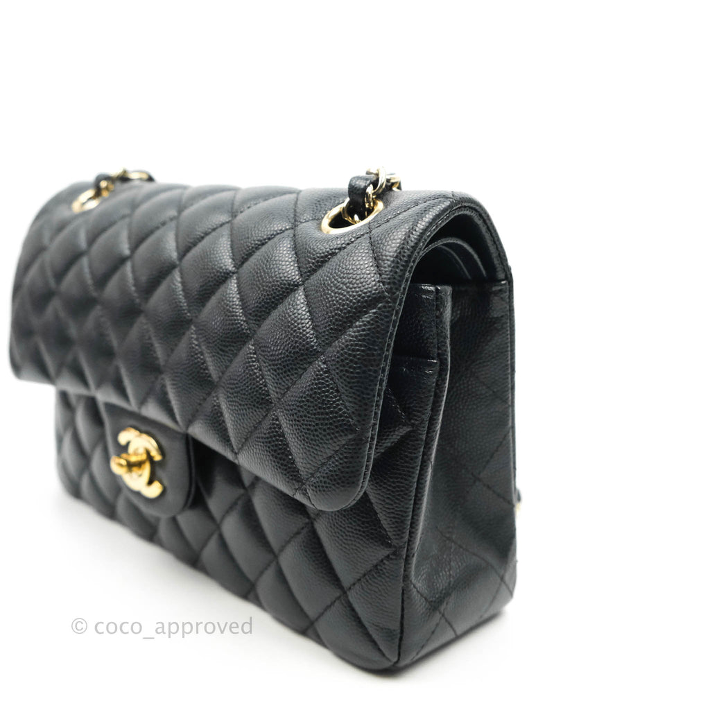 Chanel Small Classic Quilted Flap Very Dark Navy Caviar Gold Hardware