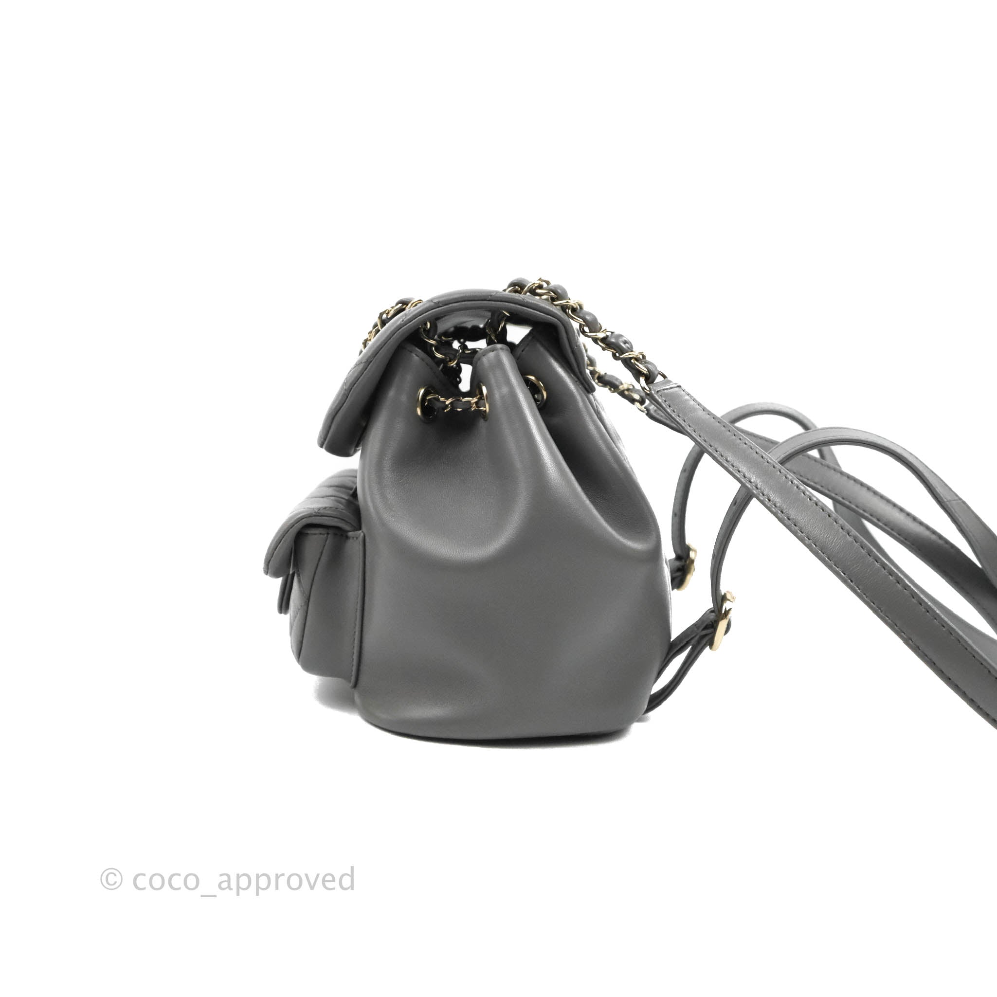 Chanel Quilted Small Duma Drawstring Backpack Grey Lambskin Gold Hardw –  Coco Approved Studio
