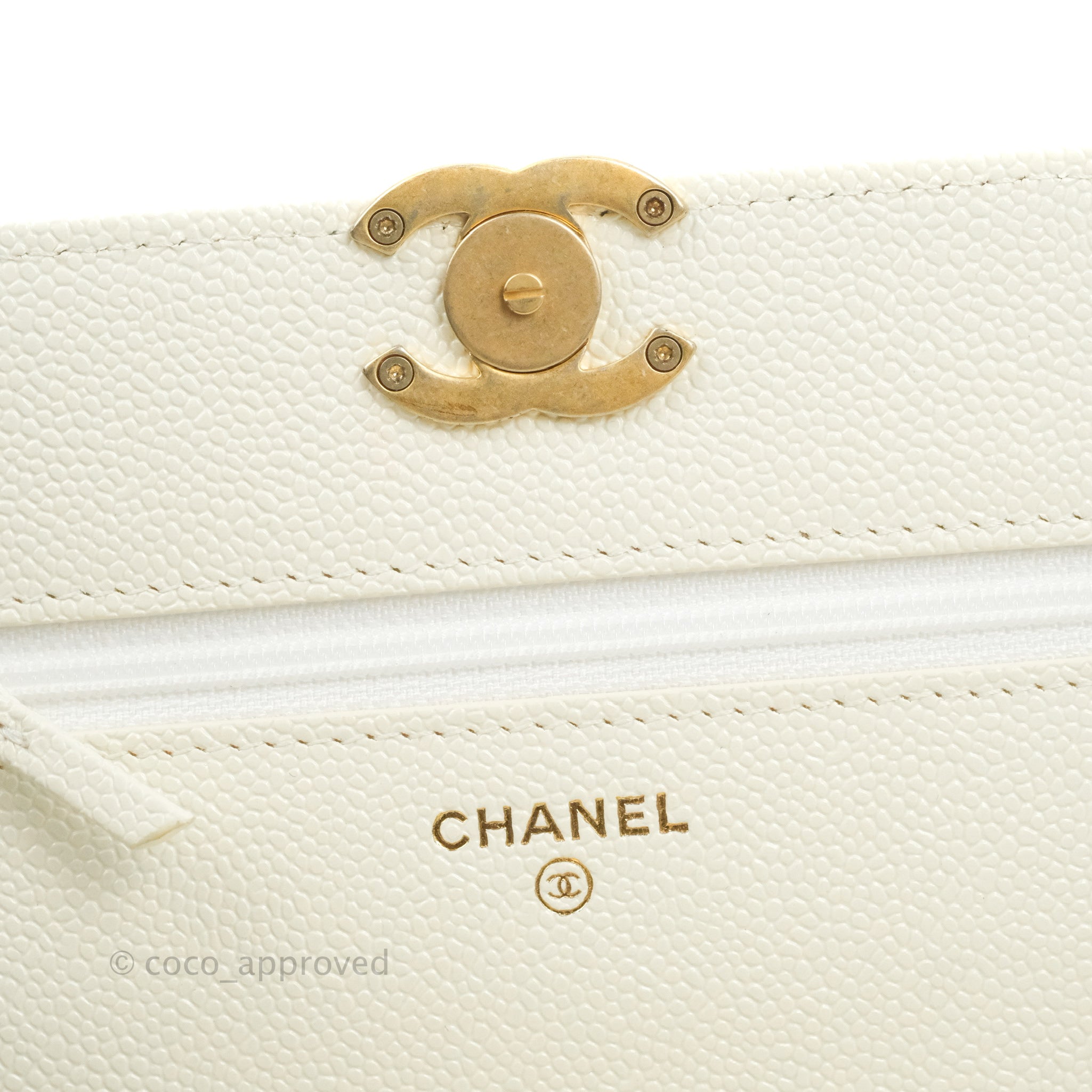 Chanel Quilted Wallet On Chain WOC Melody Ivory White Caviar Gold