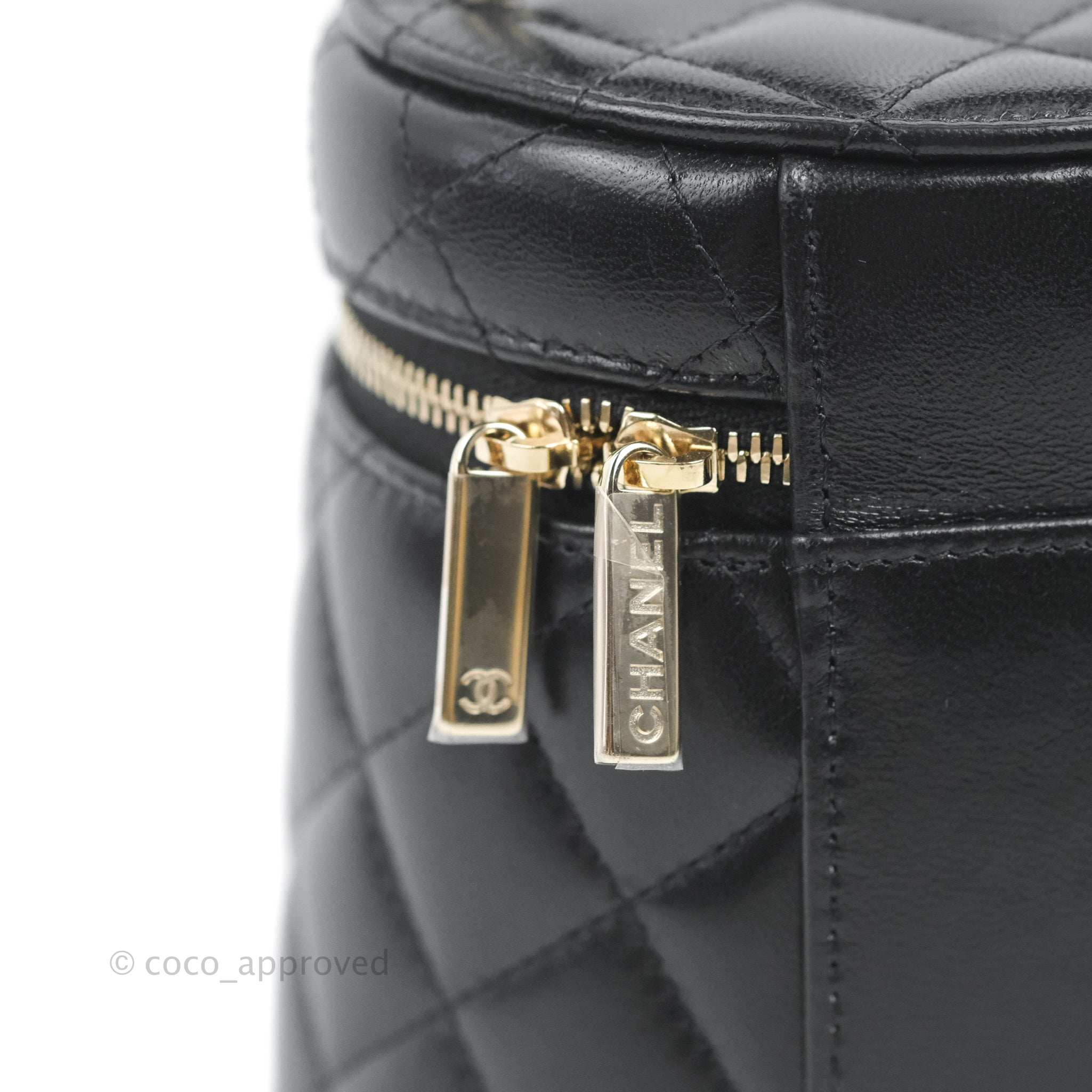 Chanel Small Top Handle Vanity Case Black Shiny Lambskin Gold