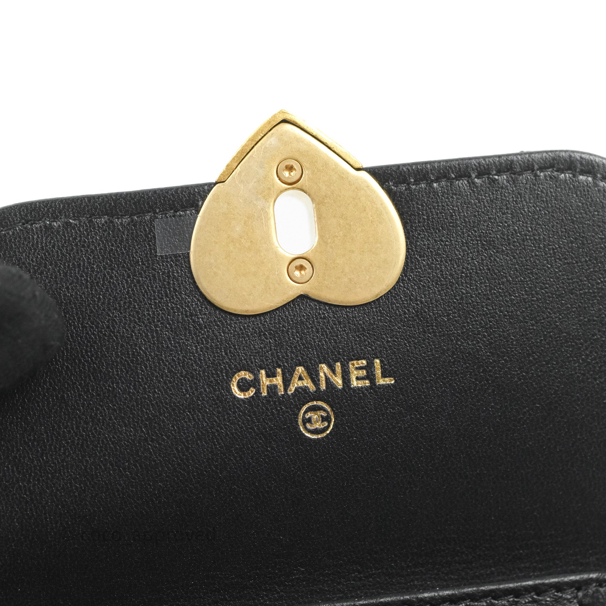 Chanel Heart CC Lock Clutch with Chain Black Lambskin Gold Hardware 23S
