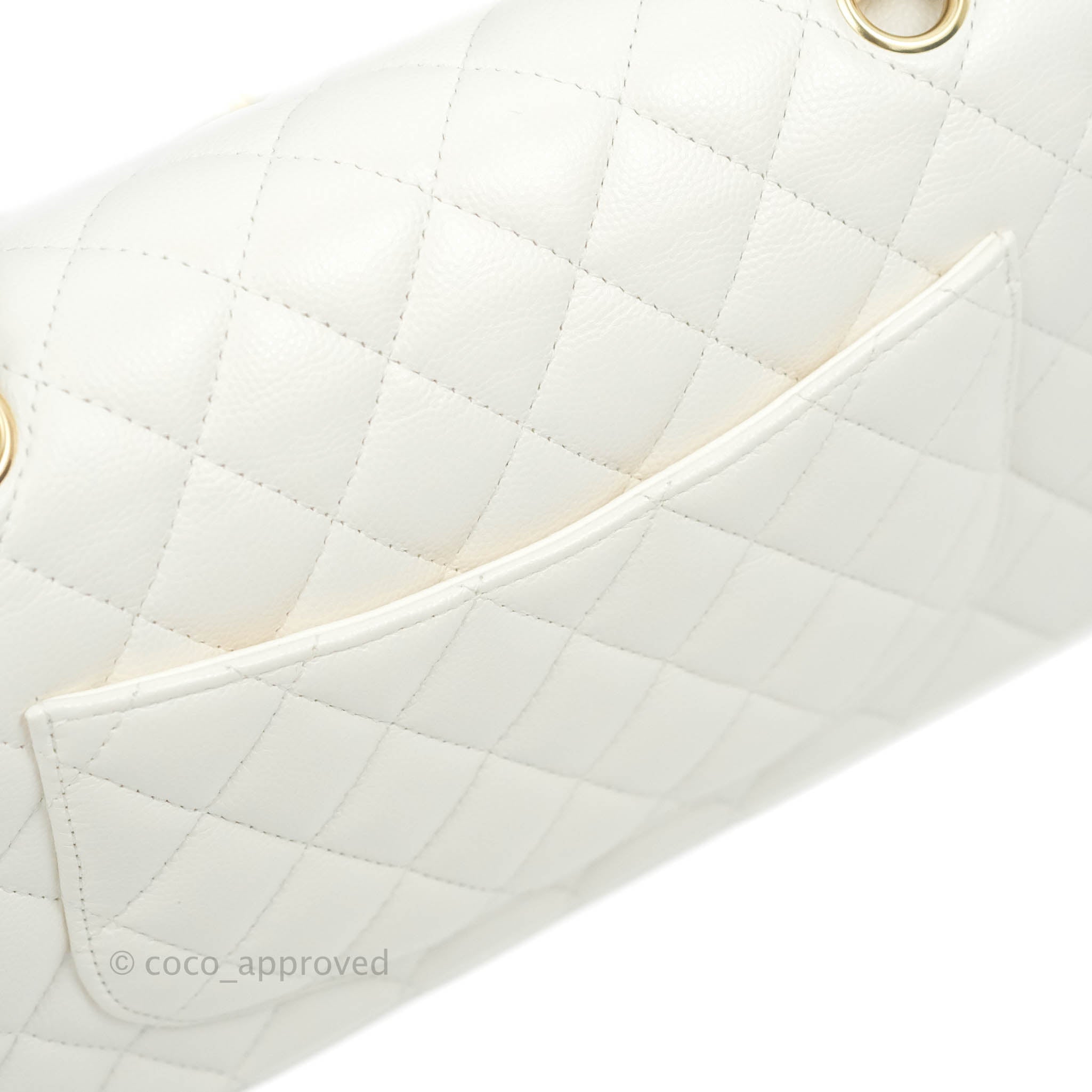 Chanel Small Classic Quilted Flap White Caviar Gold Hardware