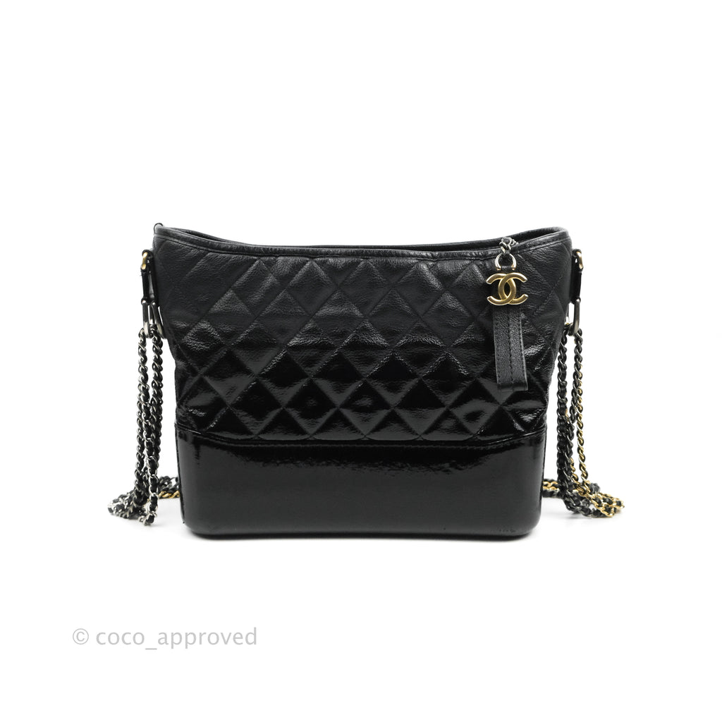 Chanel Large Gabrielle Hobo Black Patent Goatskin Mixed Hardware 18S