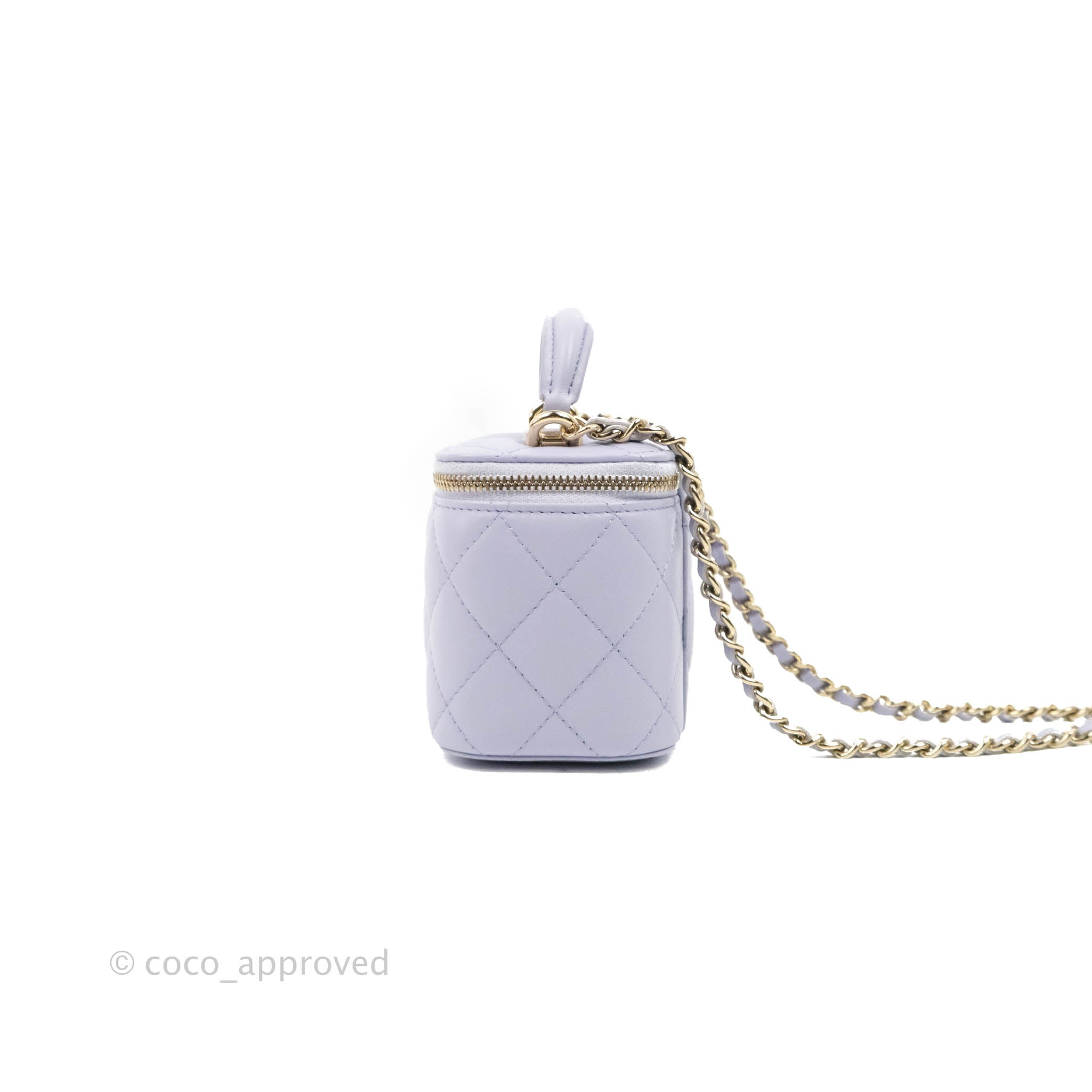 Chanel Mini Top Handle Vanity With Chain Lilac Lambskin Gold Hardware –  Coco Approved Studio
