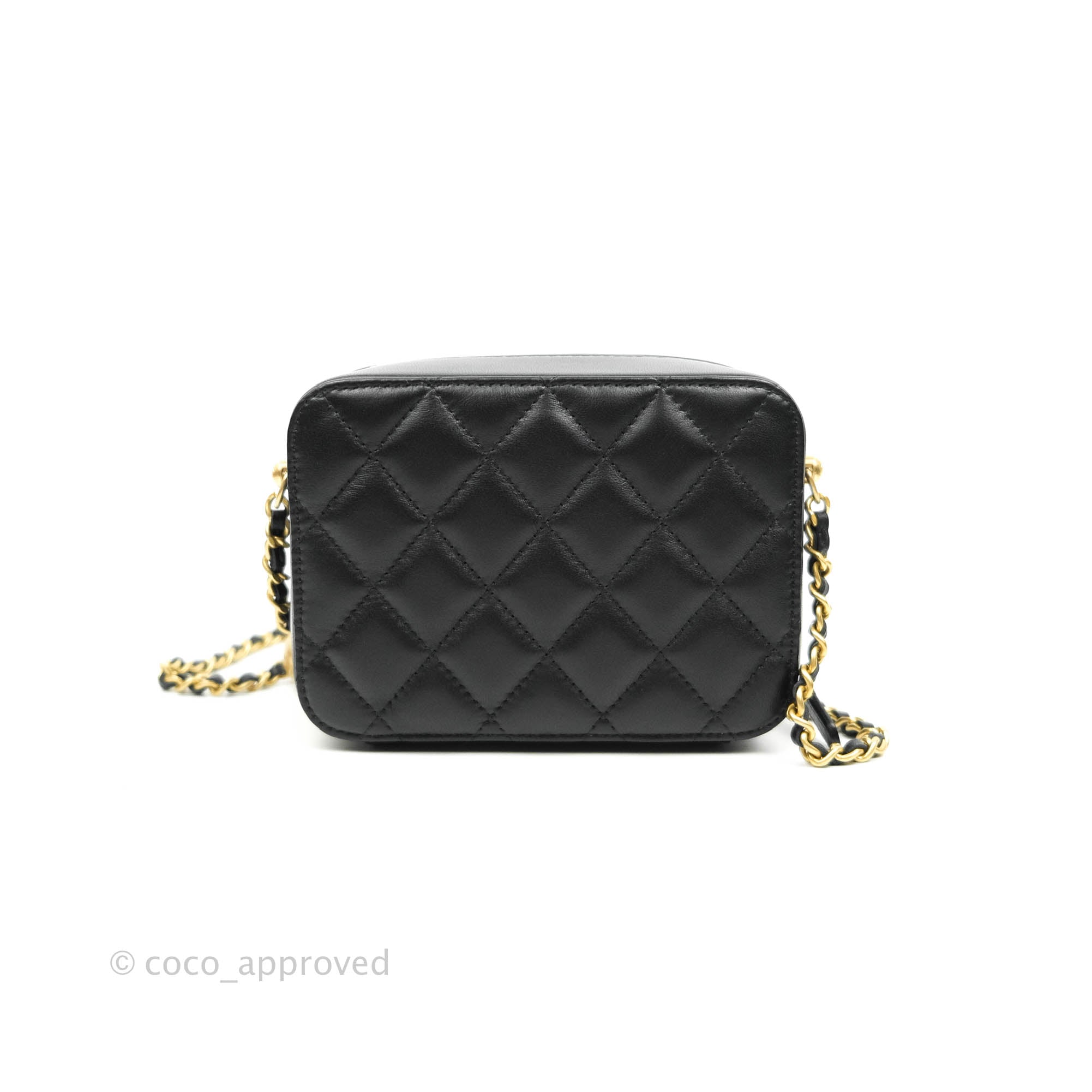 Chanel Mini Pearl Crush Quilted Camera Case Black Lambskin Aged Gold H – Coco  Approved Studio