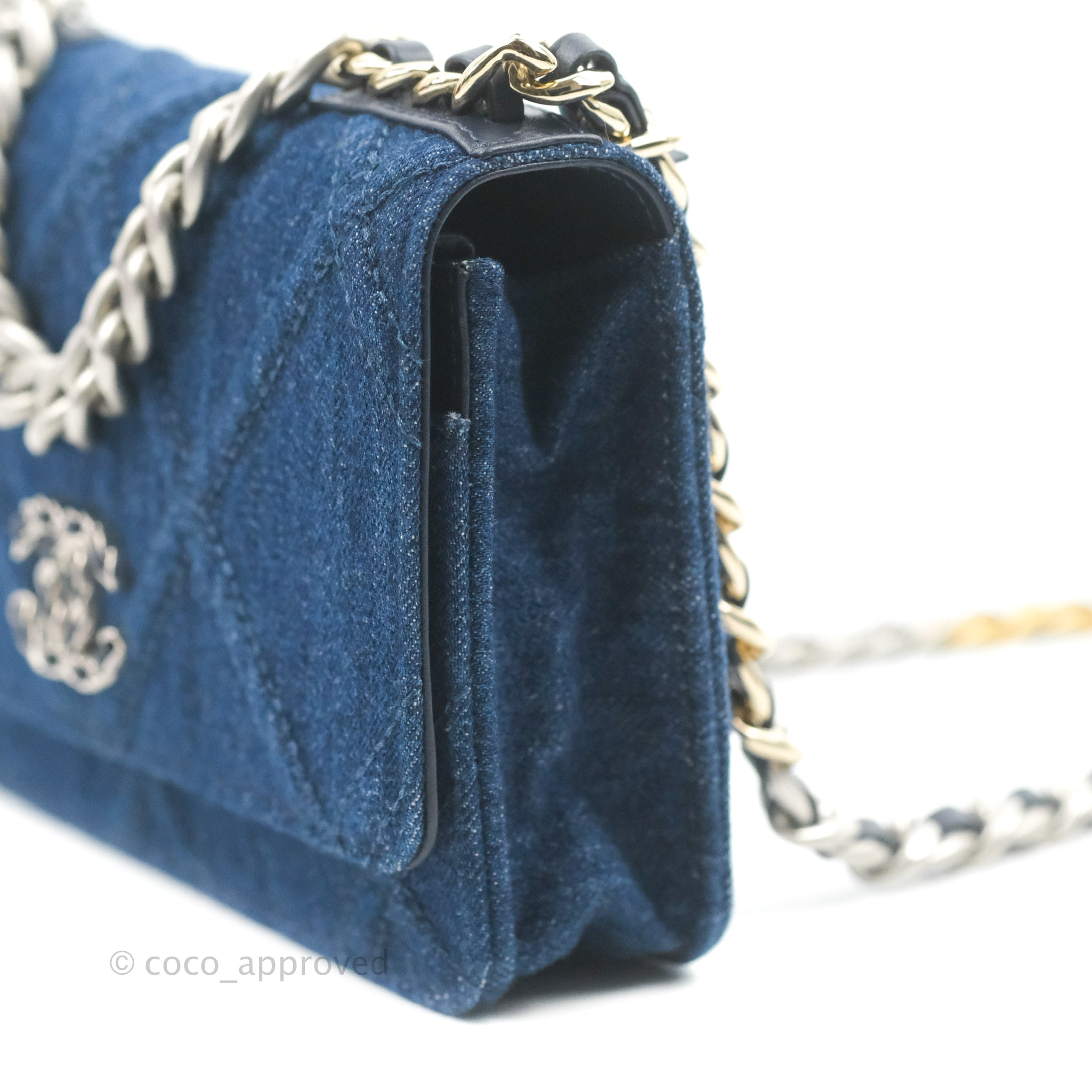 Chanel Mini Rectangular Flap Bag Blue Denim Light Gold Hardware in 2023