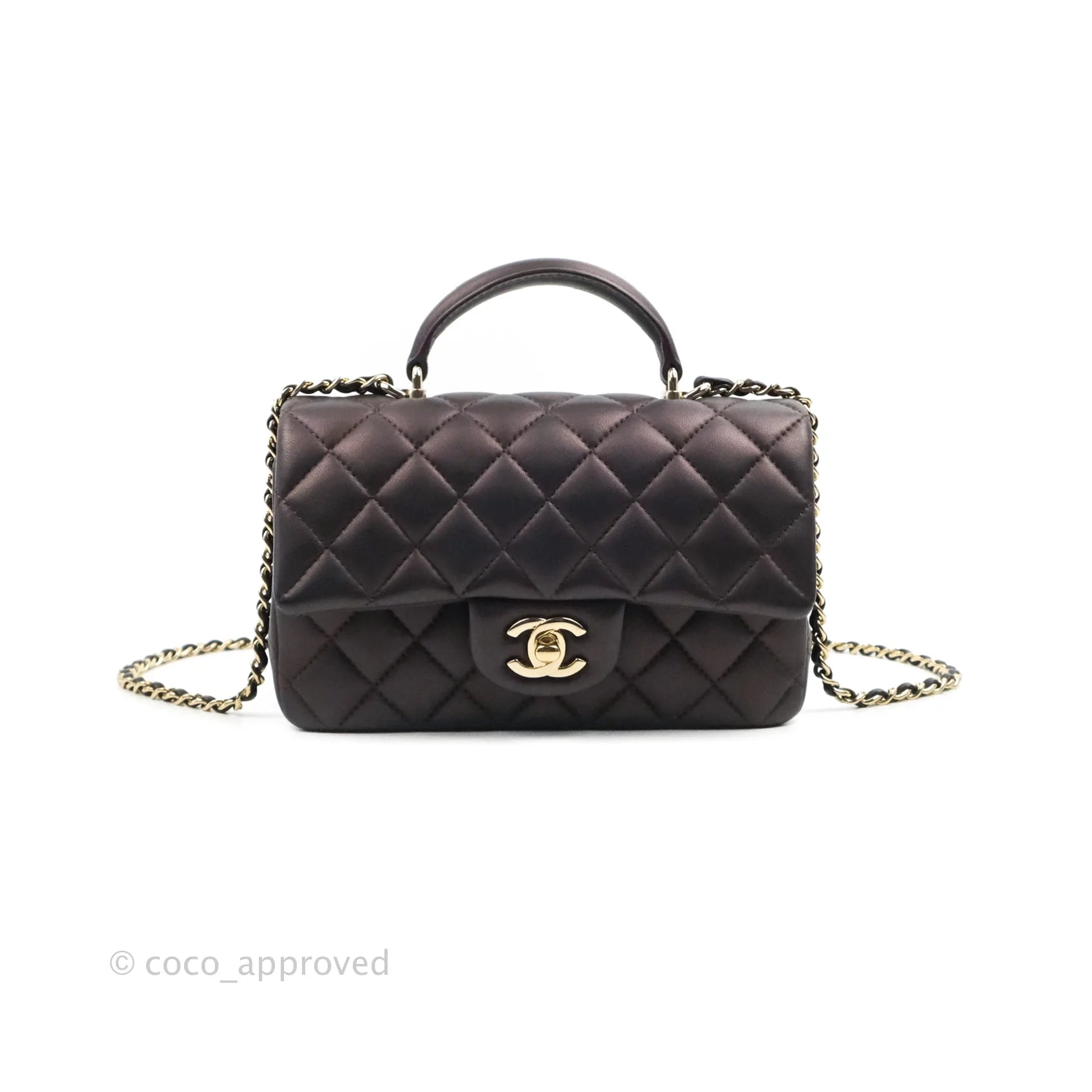 Lambskin Quilted CC Pearl Mini Rectangular Flap Black – Luxefectly