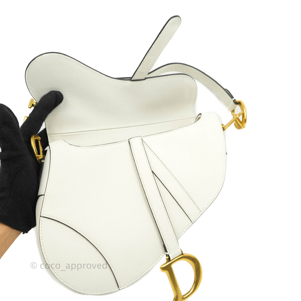 Christian Dior Saddle Bag White Grained Calfskin Gold Hardware