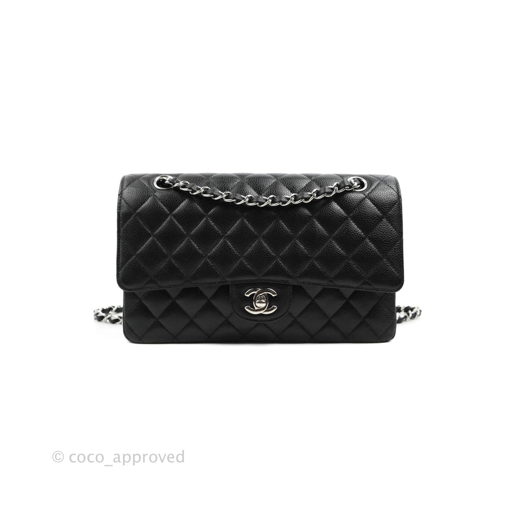 Chanel Quilted Classic M/L Medium Flap Black Caviar Silver Hardware