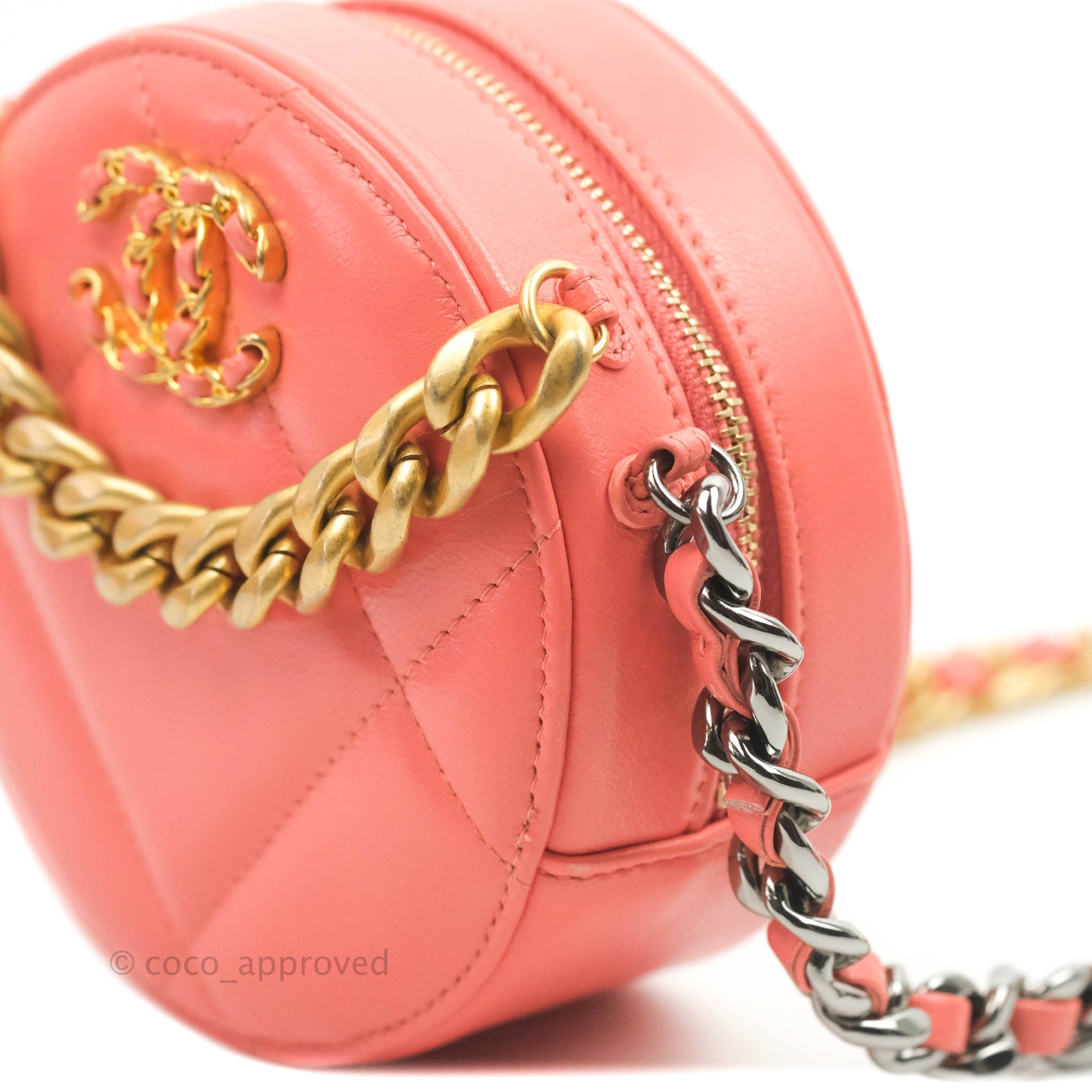 Chanel 19 Round Clutch With Chain Coral Pink Mixed Hardware – Coco