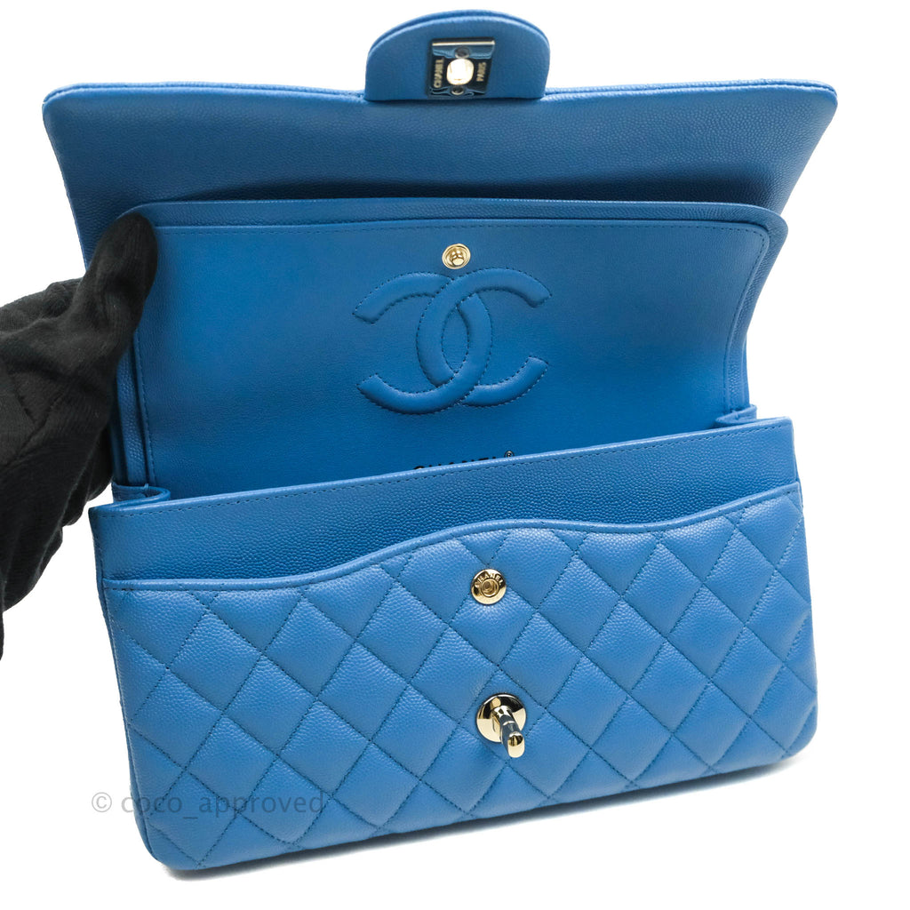Chanel Classic M/L Medium Flap Quilted Blue Caviar Gold Hardware