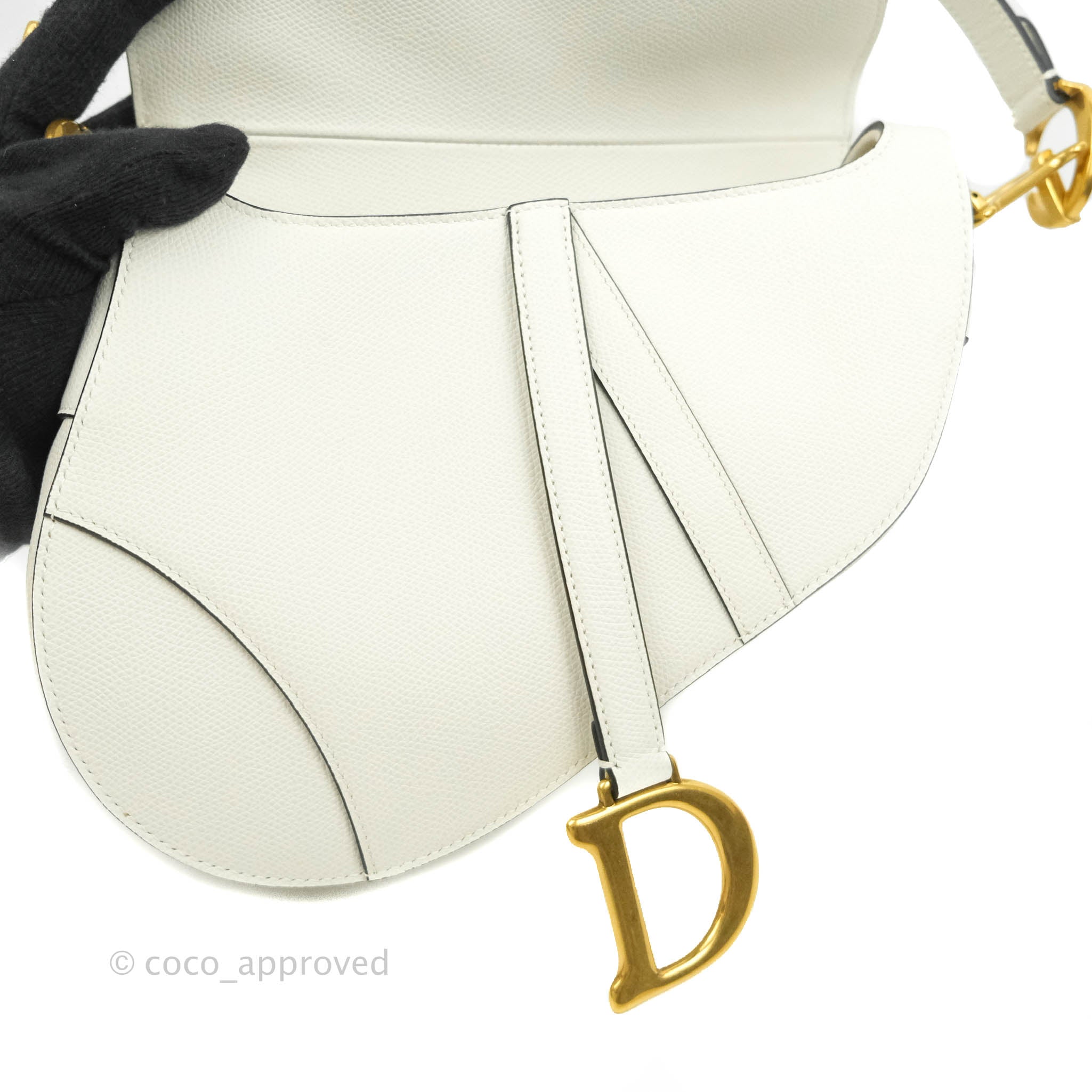 Christian Dior White Grained Calfskin Leather Saddle Bag