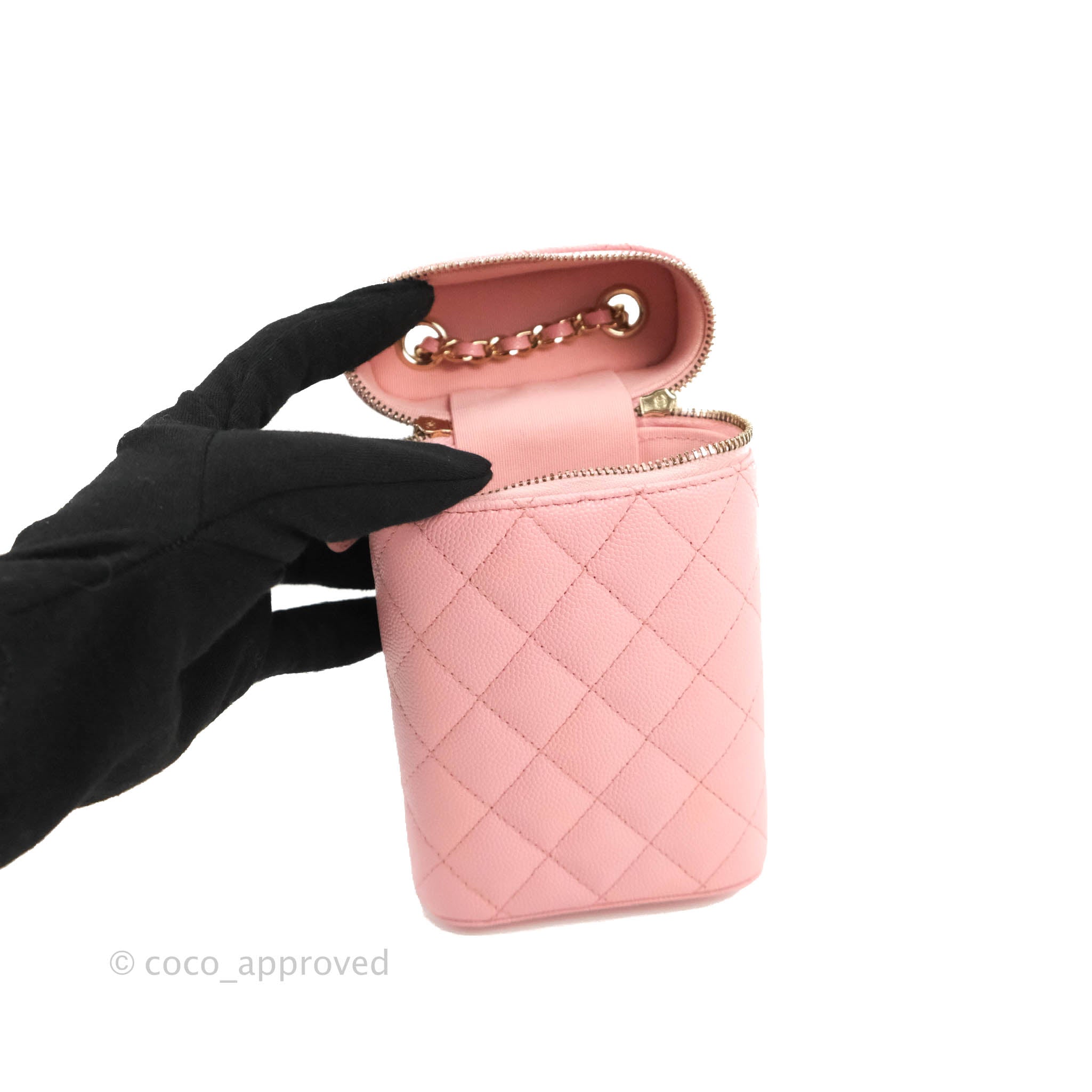Chanel Vanity Phone Holder With Chain Pink Caviar Gold Hardware