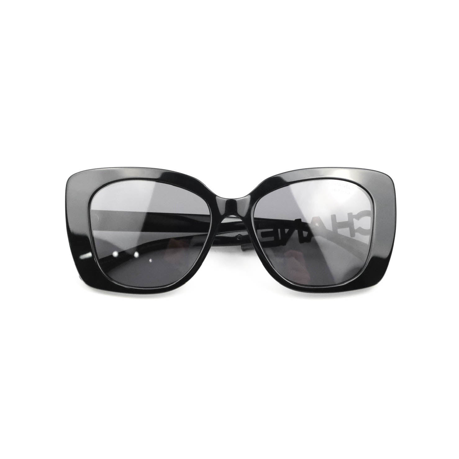Chanel Acetate Strass Square Polarized Sunglasses Black