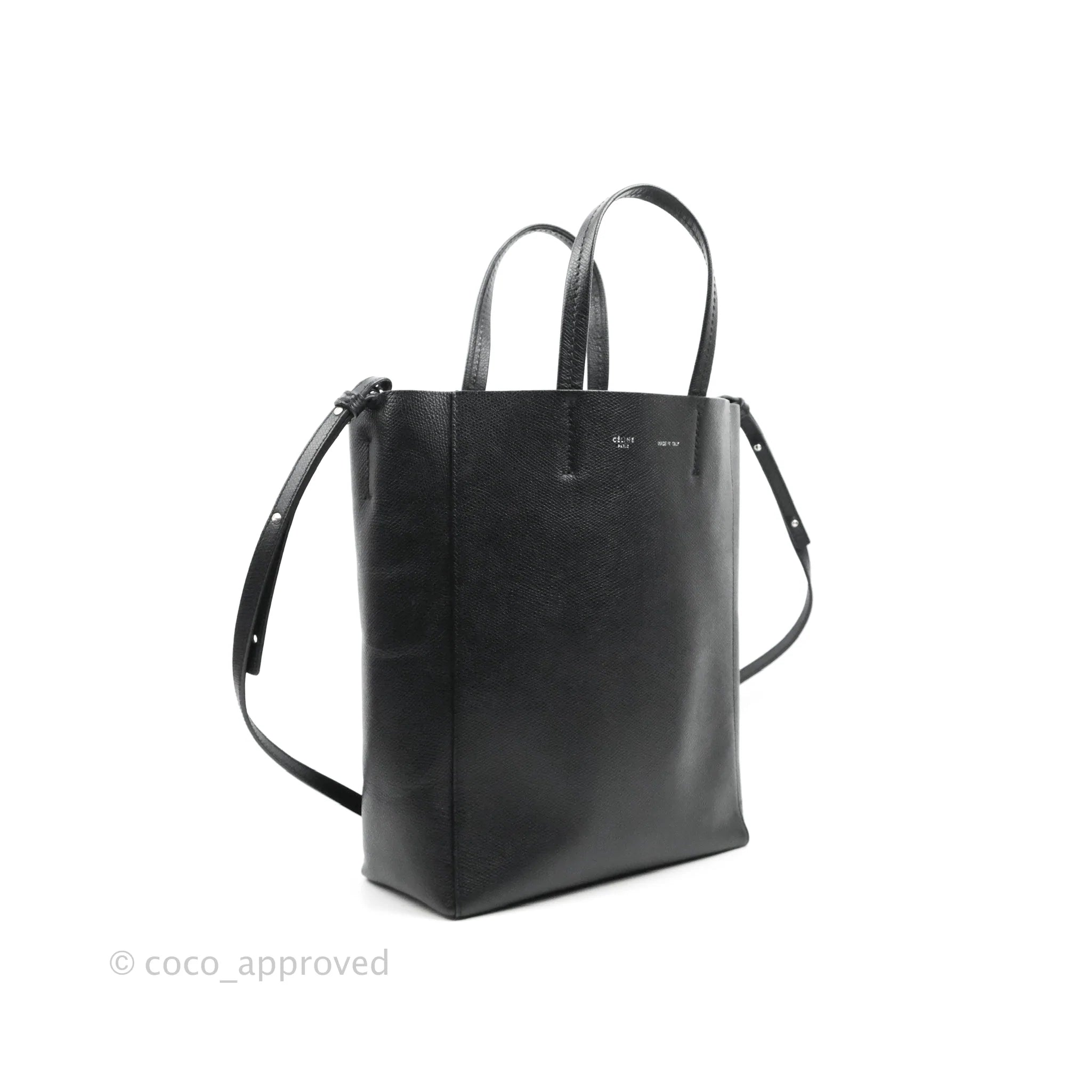 Celine Small Vertical Cabas Tote Black Grained Calfskin Silver Hardwar –  Coco Approved Studio