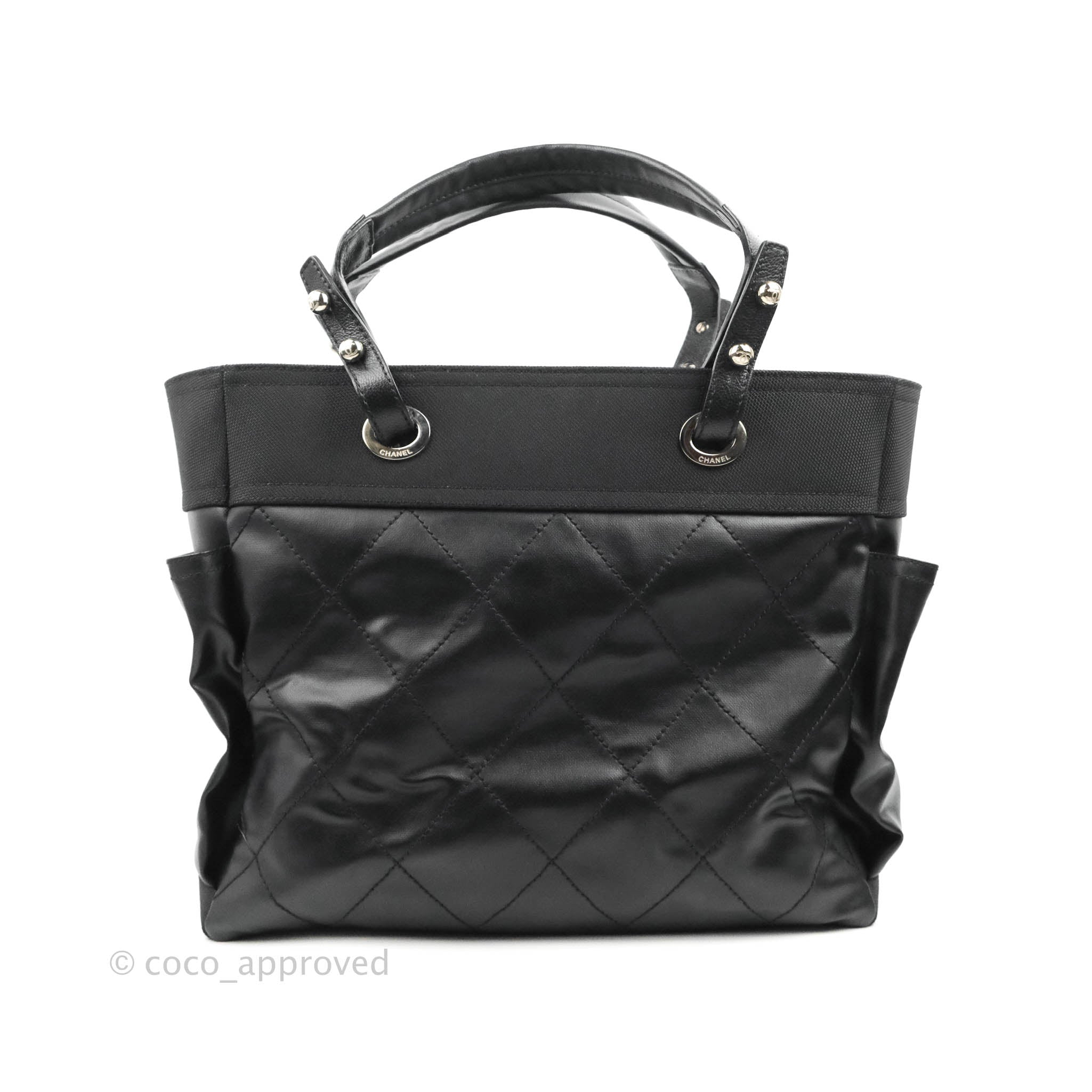 Chanel Quilted Large Paris Biarritz Tote Black Coated Canvas