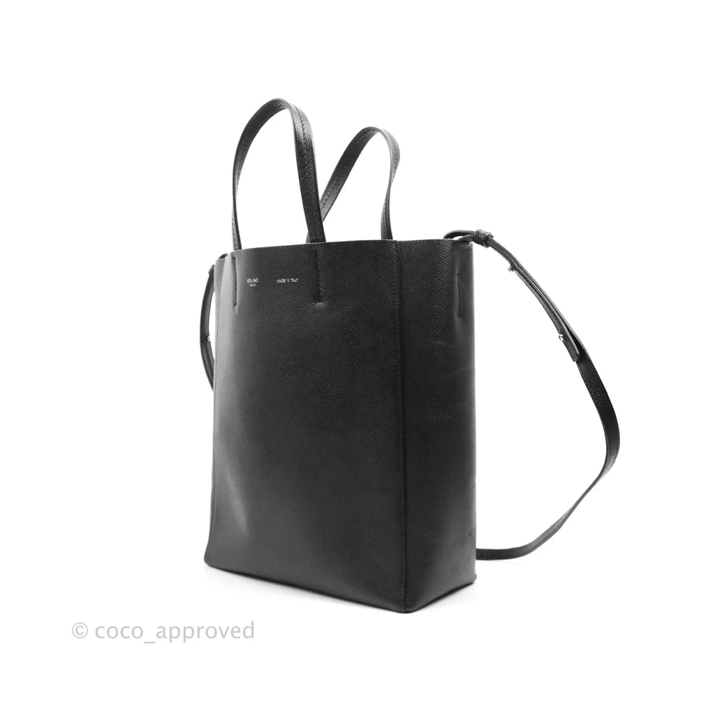 Celine Small Vertical Cabas Tote Black Grained Calfskin Silver Hardware