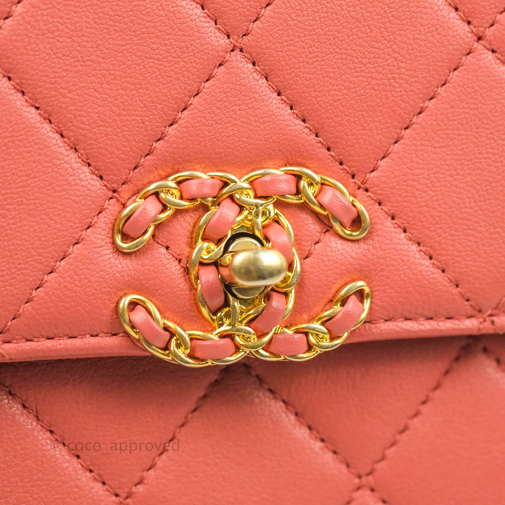 Chanel Quilted Chain Infinity Handle Bag Pink Lambskin Aged Gold