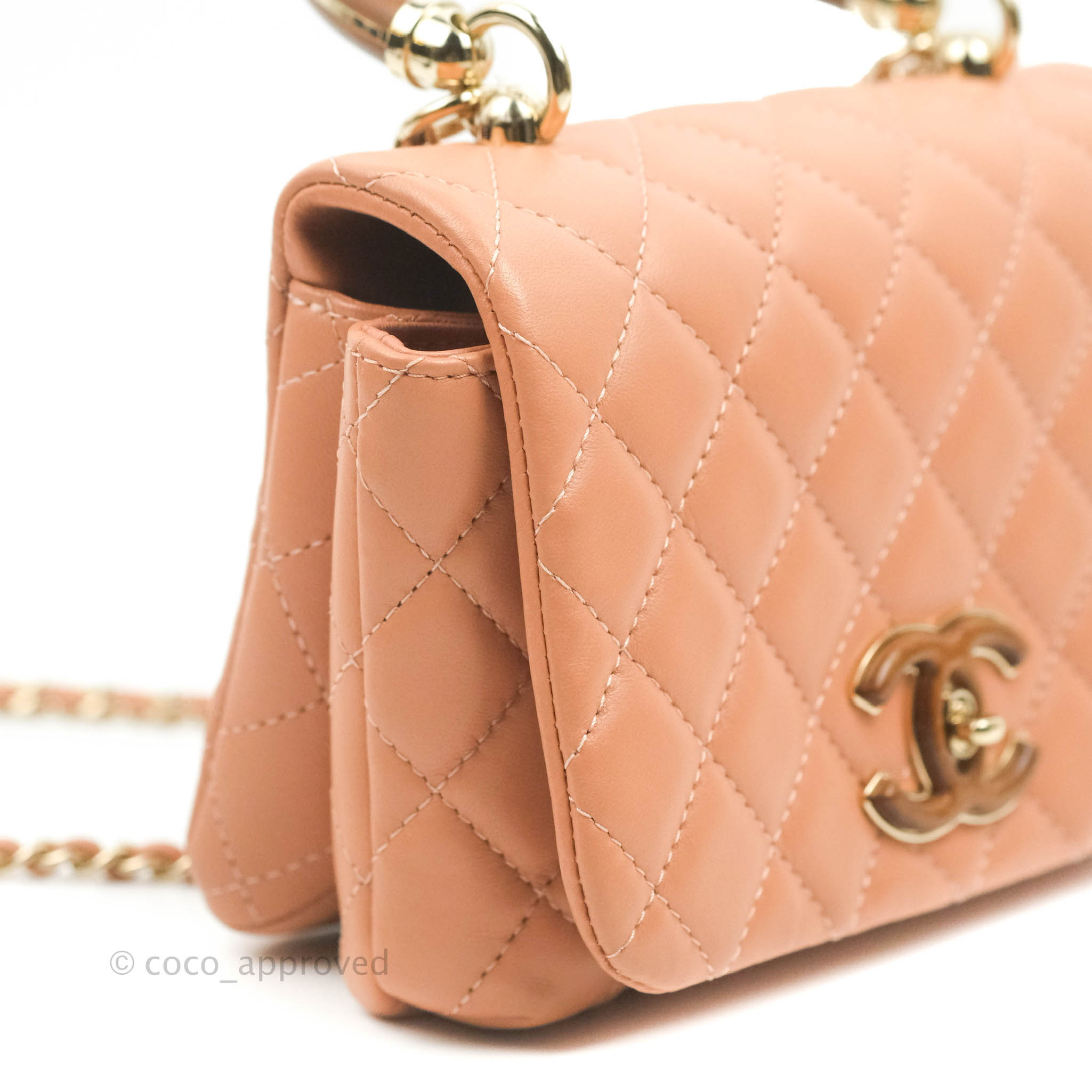 Chanel Quilted Knock On Wood Top Handle Bag Beige Pink Lambskin Gold  Hardware