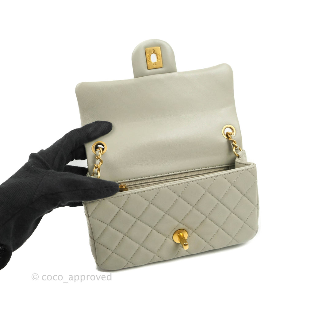 Chanel Mini Rectangular Pearl Crush Quilted Grey Lambskin Aged Gold Hardware 22C