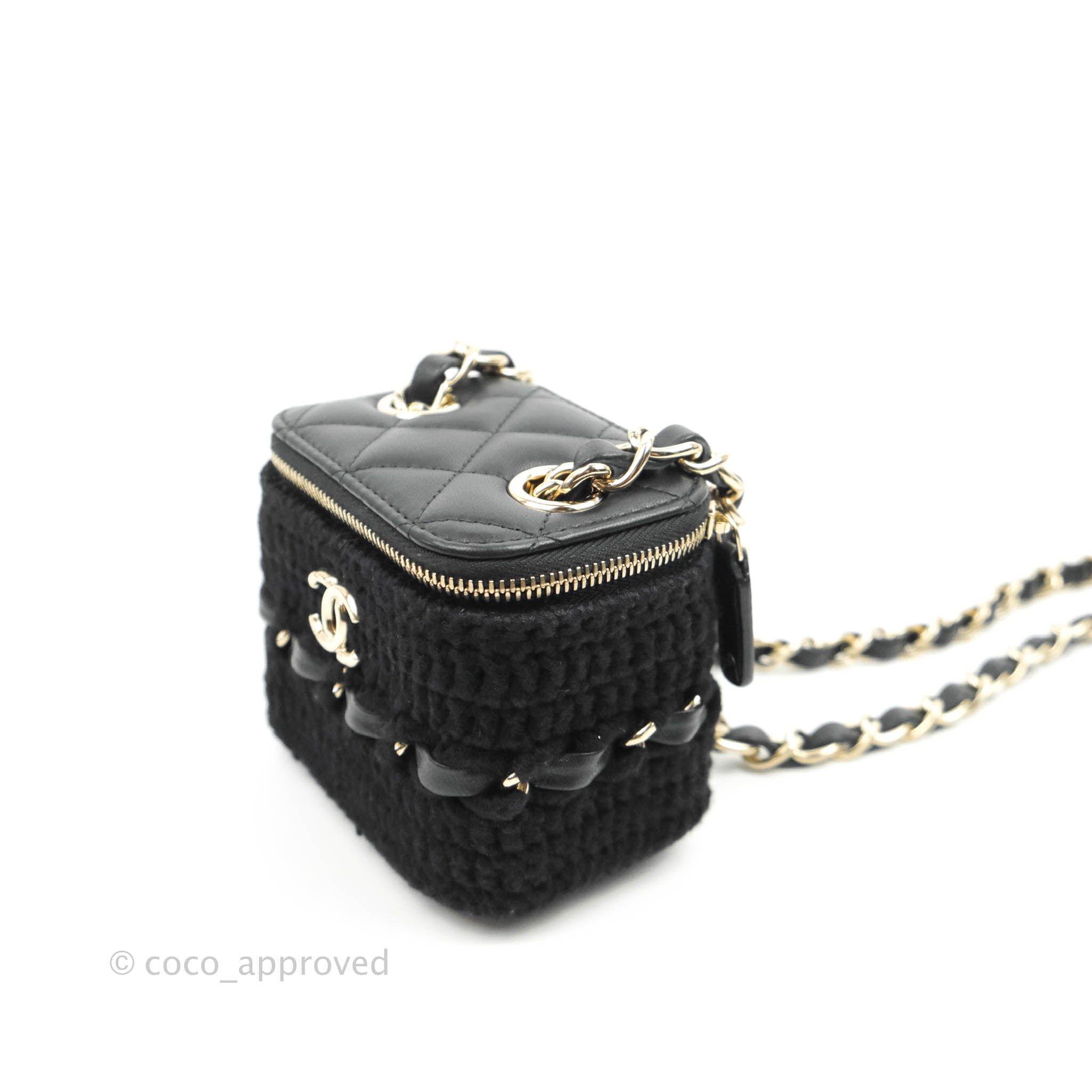 Chanel Mini Vanity With Chain Black Lambskin Crochet Gold Hardware