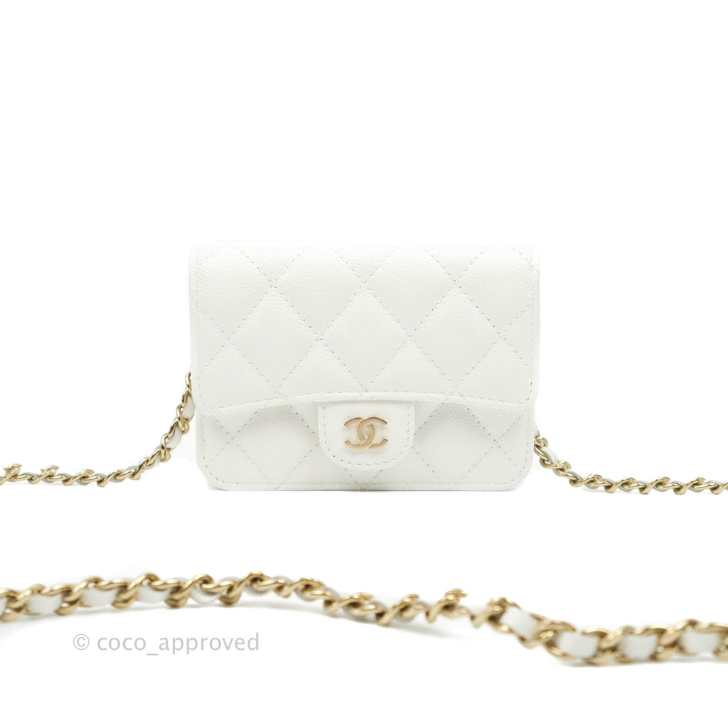 Chanel Mini Wallet With Chain White Caviar Gold Hardware