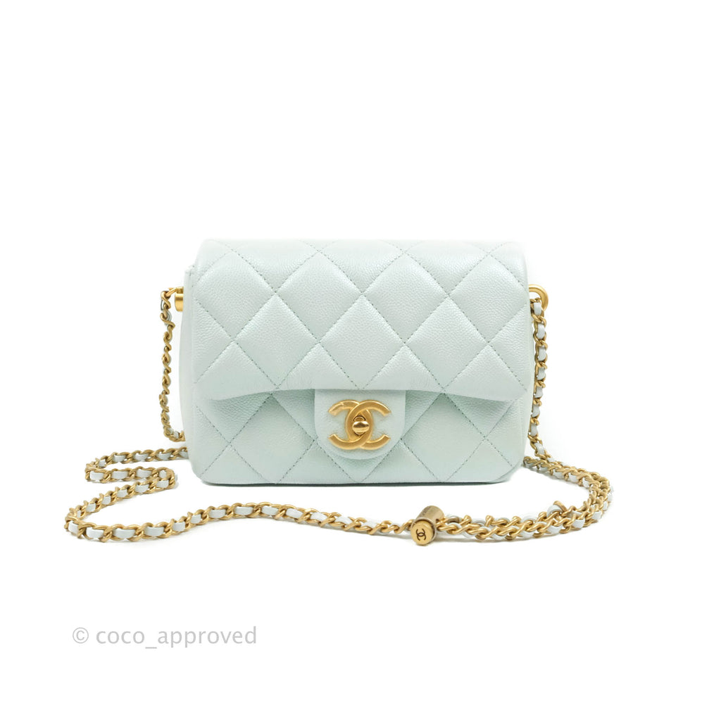 Chanel Quilted My Perfect Mini Iridescent Mint Green Caviar Aged Gold Hardware 21K