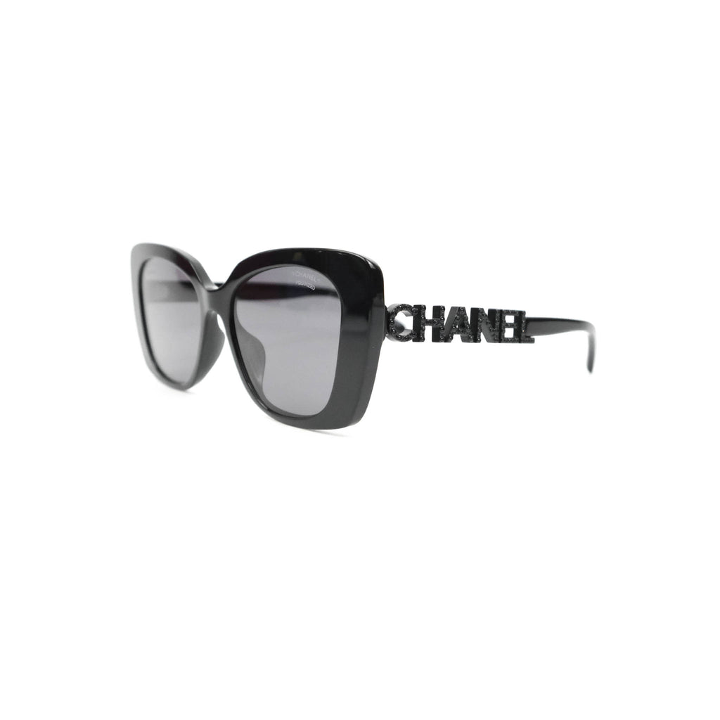 Chanel Acetate Strass Square Polarized Sunglasses Black