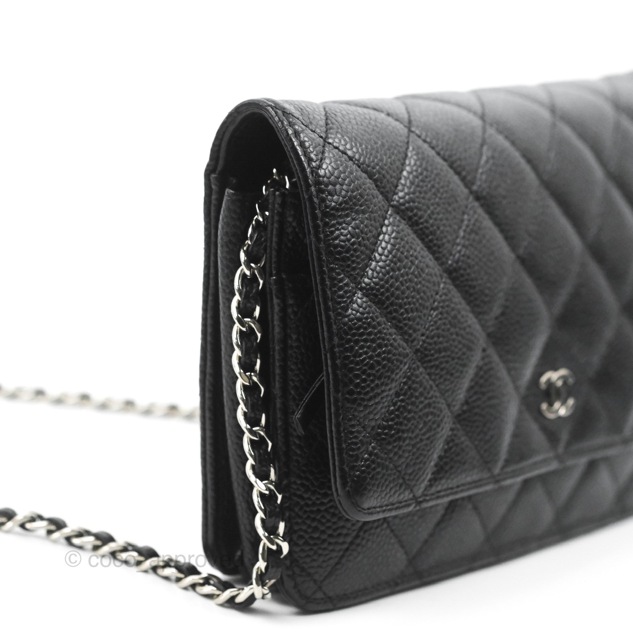 Chanel Black Caviar Chevron Wallet On Chain Silver Hardware, 2017-2018  Available For Immediate Sale At Sotheby's