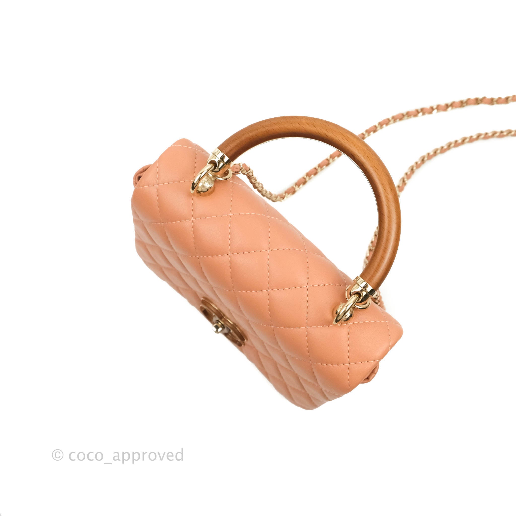Chanel Quilted Knock On Wood Top Handle Bag Beige Pink Lambskin