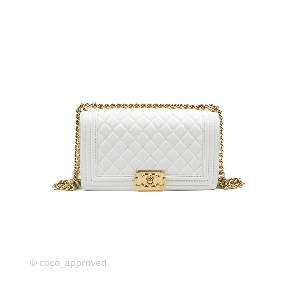 Chanel Quilted Medium Boy White Calfskin Gold Hardware