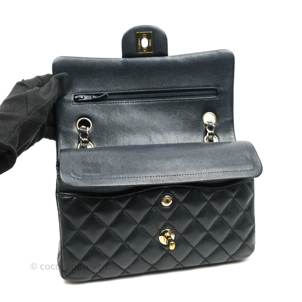 Chanel Small Classic Quilted Flap Very Dark Navy Caviar Gold Hardware