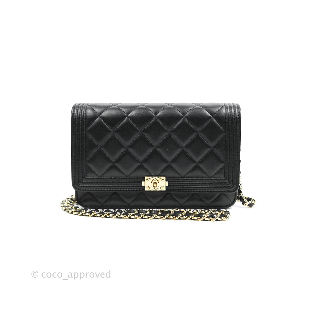wallet on chain chanel black leather