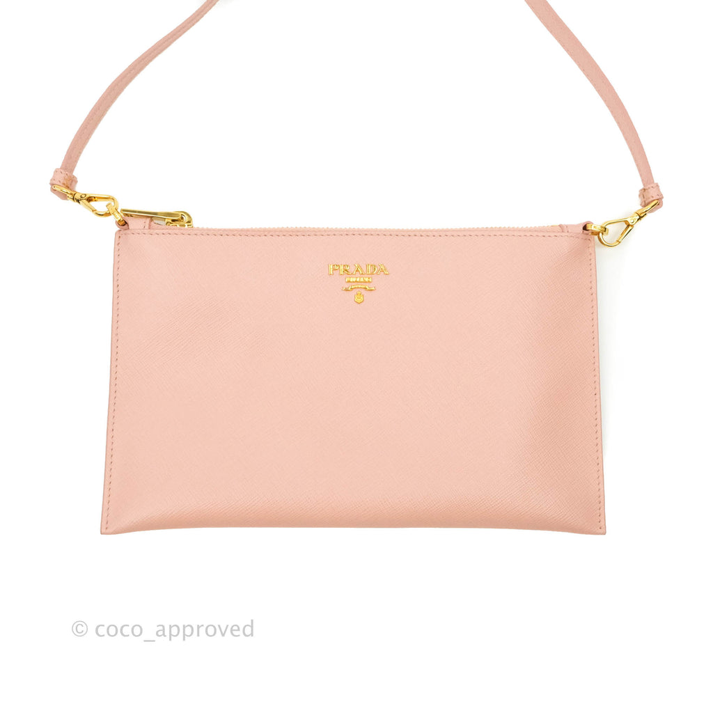 Prada Logo Clutch Bag Pink Gold Hardware