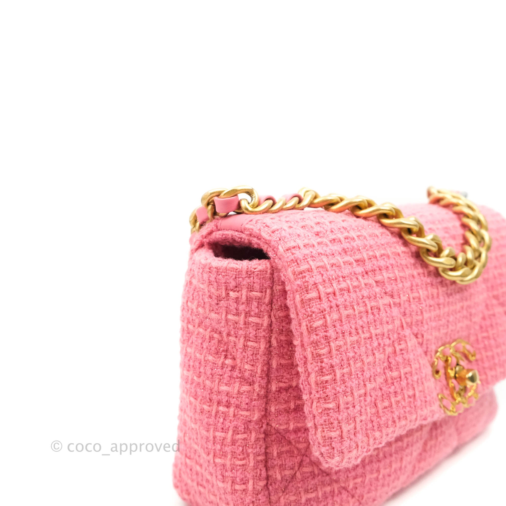 Chanel - Authenticated Chanel 19 Handbag - Tweed Pink Plain for Women, Very Good Condition