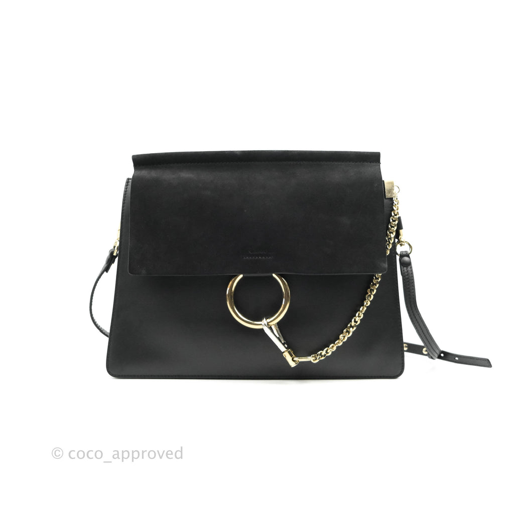 Chloe Medium Faye Shoulder Bag Black Suede Calfskin Leather