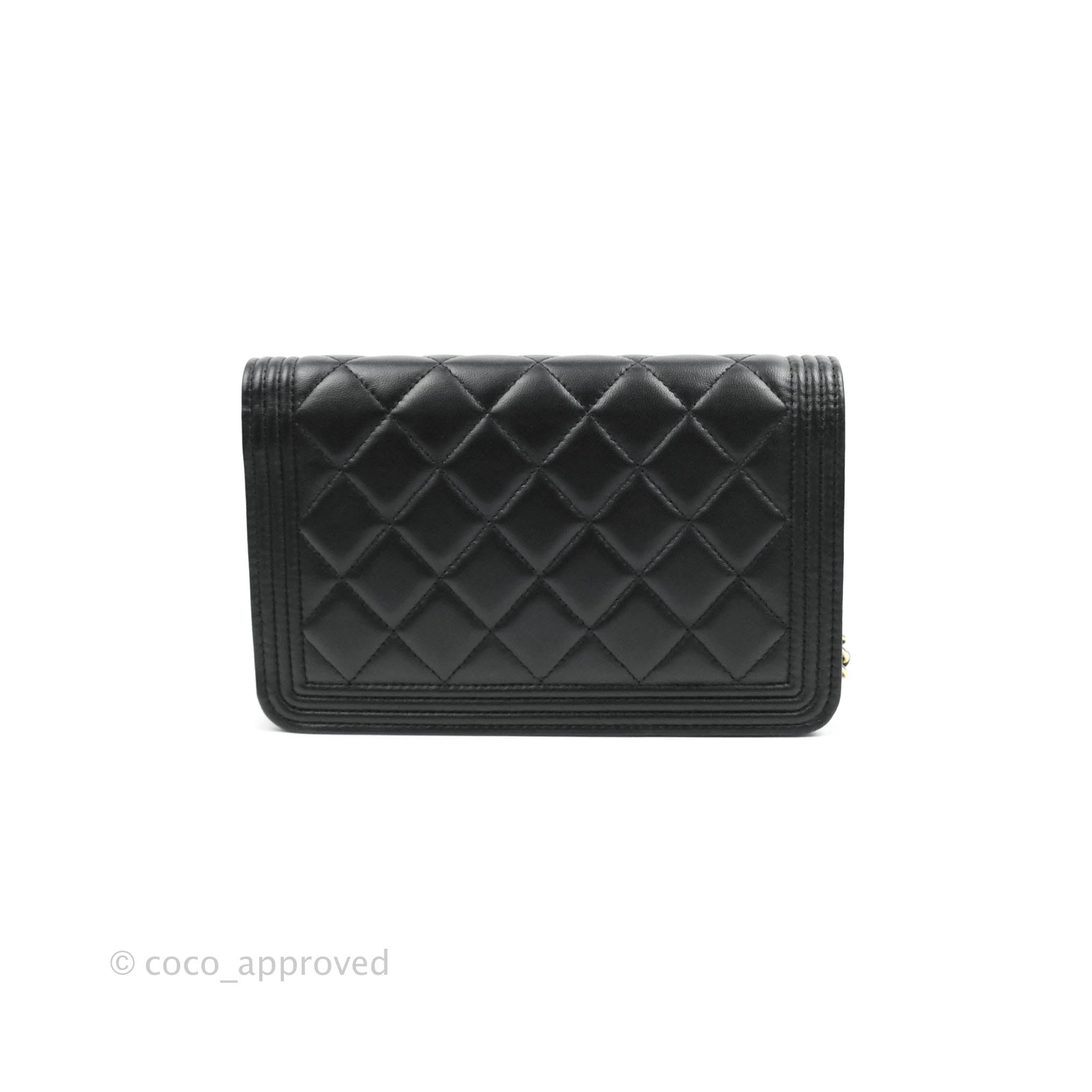 Chanel Black And White Geometric Lambskin Boy Wallet On Chain (WOC