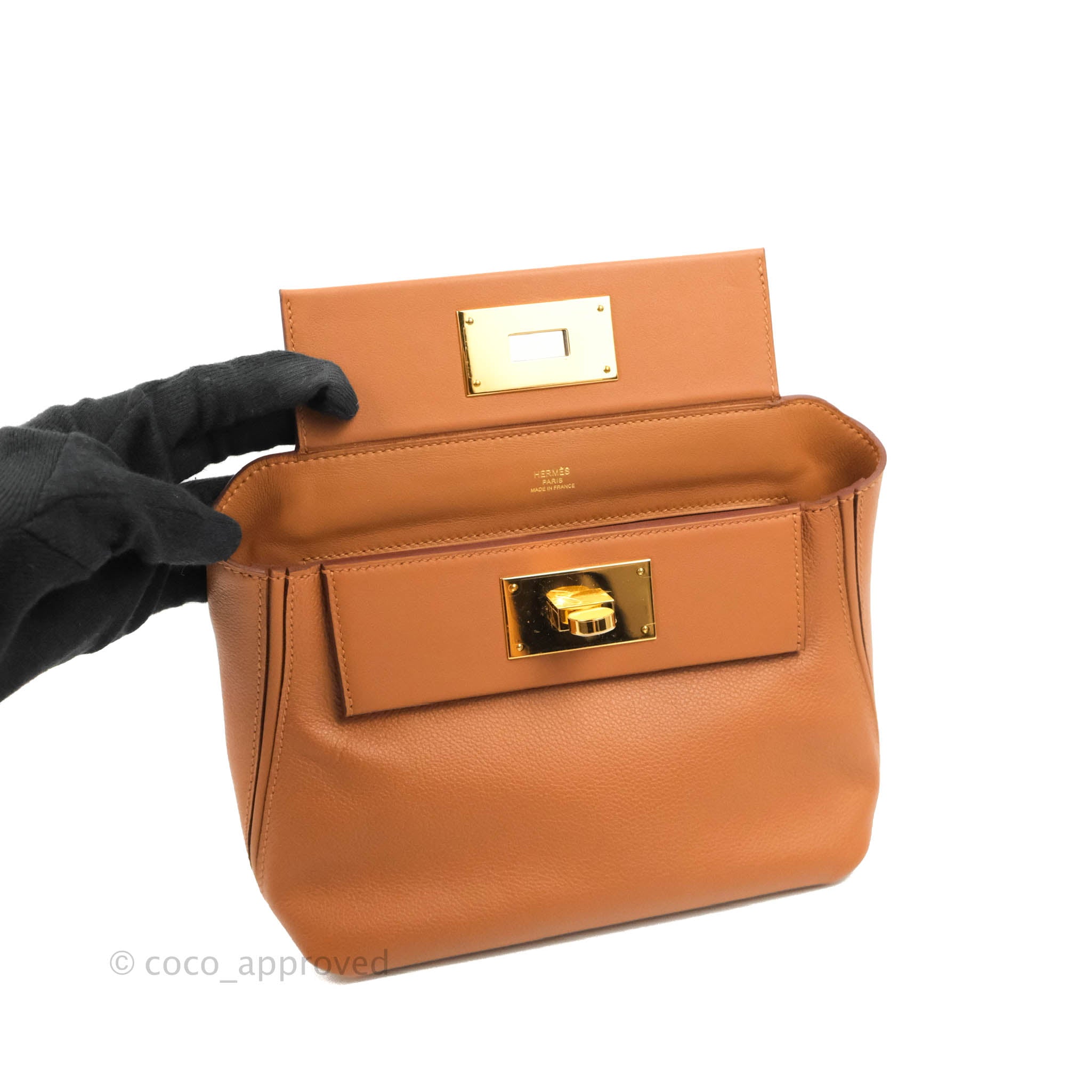 Hermes Mini 24/24 21 Bag Evercolor/Swift Calfskin in Black,Gold,Etoupe -  HoooGoods