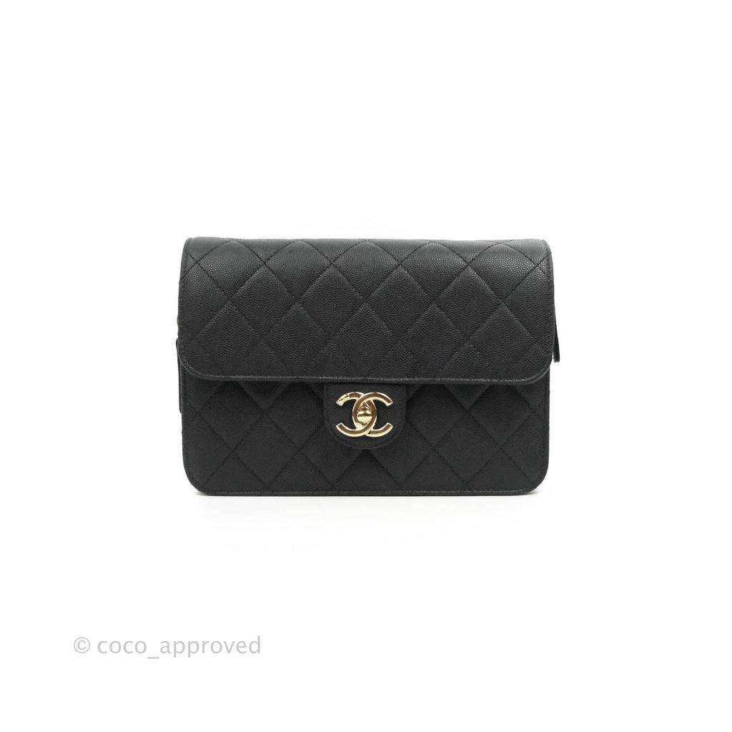 Chanel Quilted Like The Wallet Medium Flap Black Caviar Gold Hardware 22C