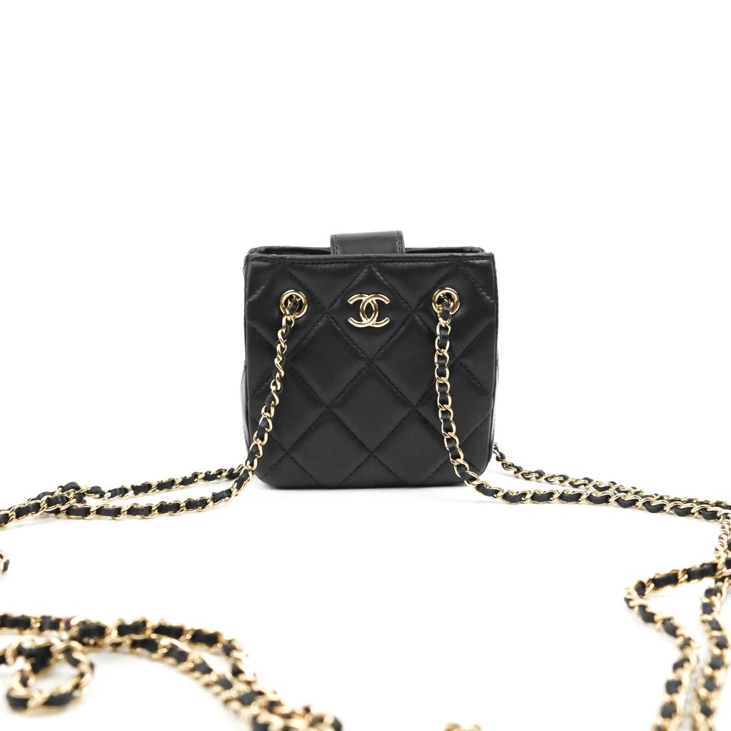 Chanel Mini Clutch With Chain Black Lambskin Gold Hardware 22C