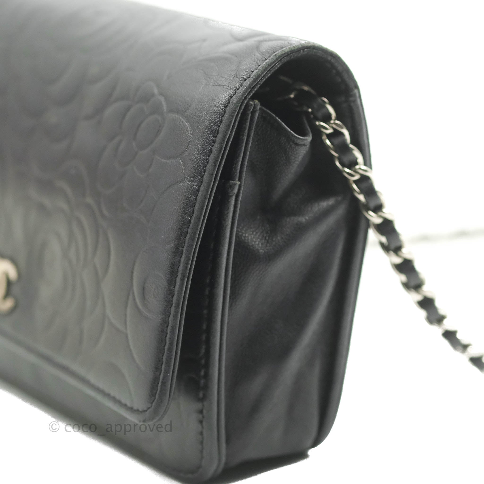 Chanel Black Quilted Lambskin Camellia Wallet On Aged Gold